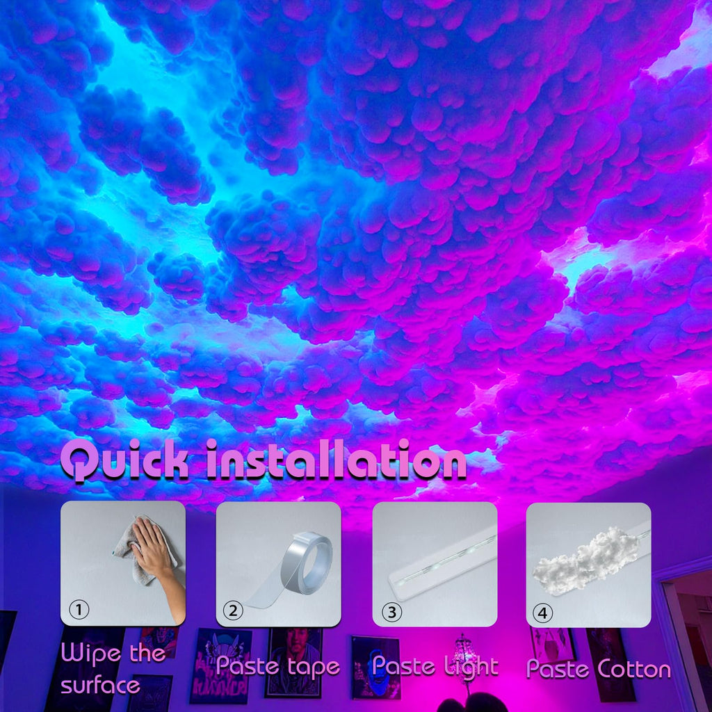 3D Cotton Thundercloud LED Light, DIY RGB+IC Chasing Ceiling Cloud LED Lights for Room Decor 17ft