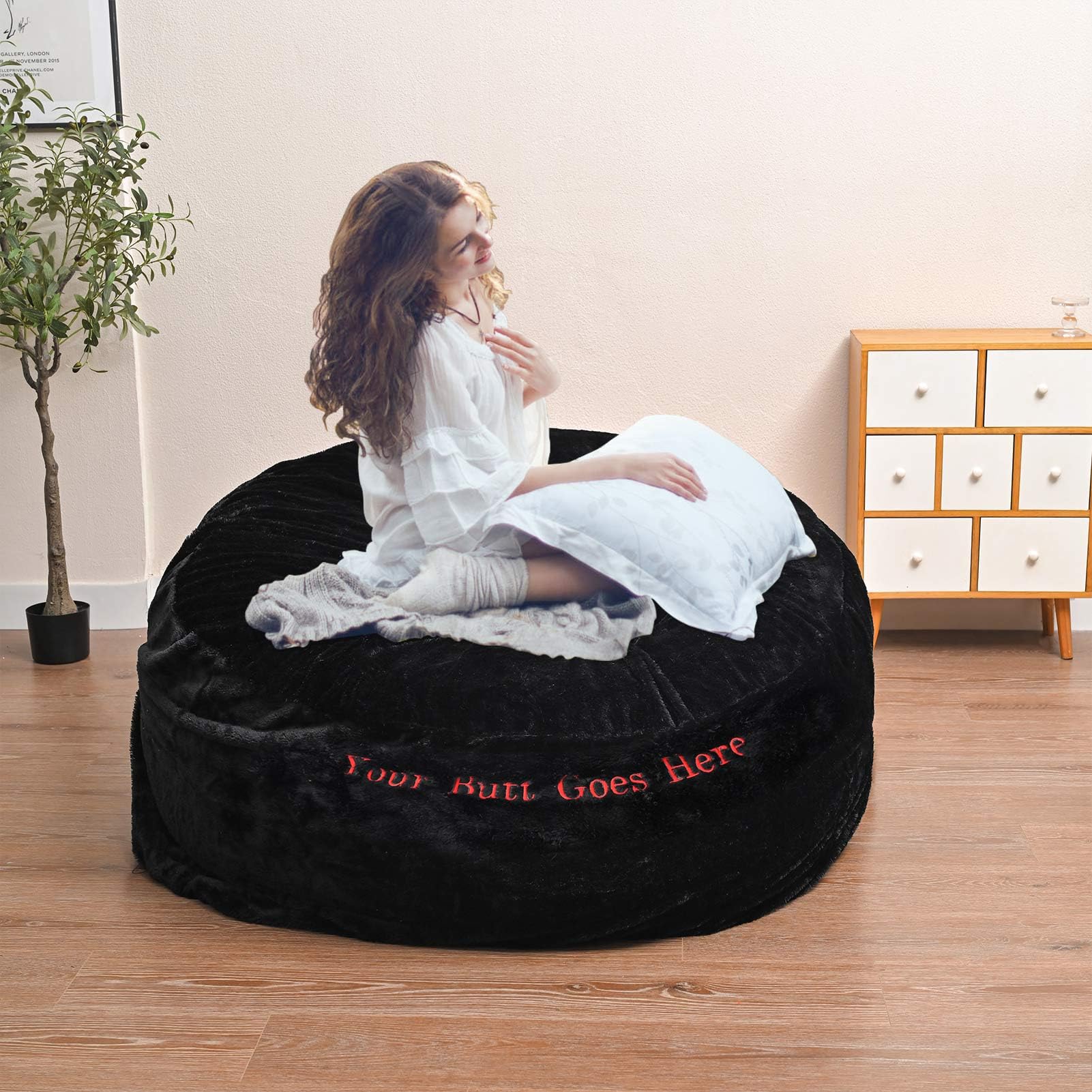 HDMLDP Bean Bag Chair for Adults Kids Without Filling Comfy Fluffy Giant Round Beanbag Lazy Sofa Cover for Reading Chair Floor Chair, 6FT, Grey