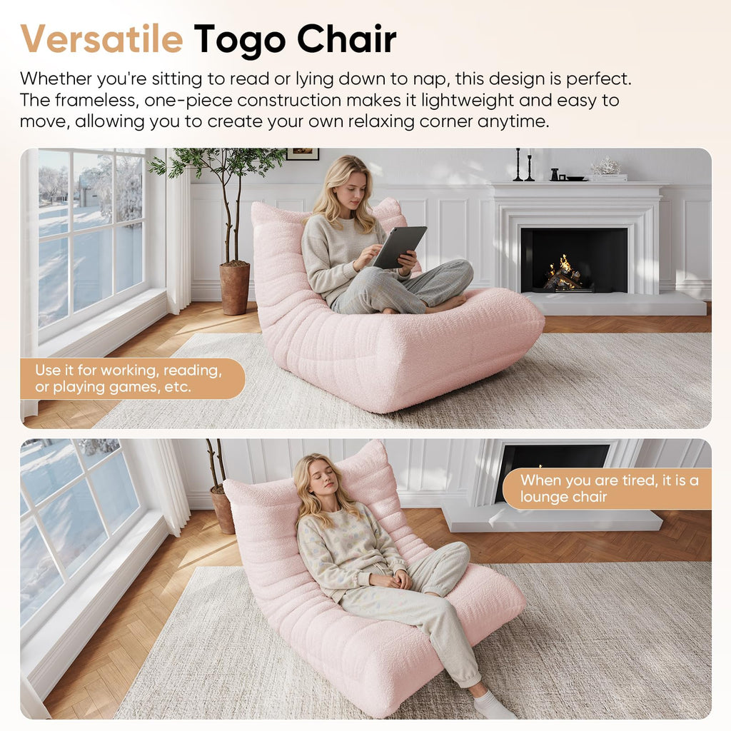 Adults Bean Bag Chairs Lazy Floor Sofa Togo Couch Comfy Memory Foam Reading Chair Teddy Fleece BeanBag for Living Room Bedroom Dorm Office Gaming Room, Green, 1 Seater