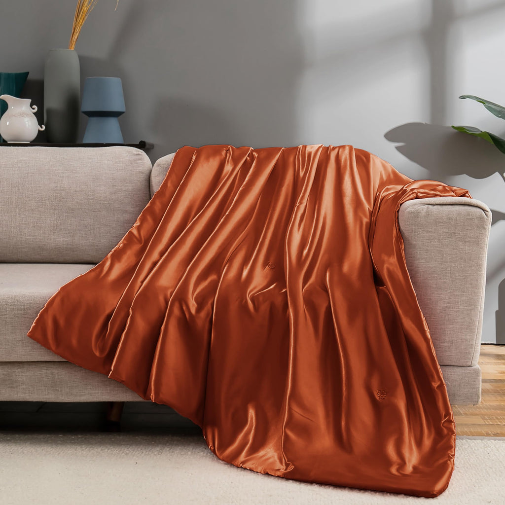 Vonty Dark Grey Satin Throw Blanket 50x60In, Cooling Silky Wrinkle-Free | Gentle On Hair, Machine Washable Easy Care, All-Season Warmth And Cooling, Multipurpose Bed Sofa Travel, Textured Cable Knit