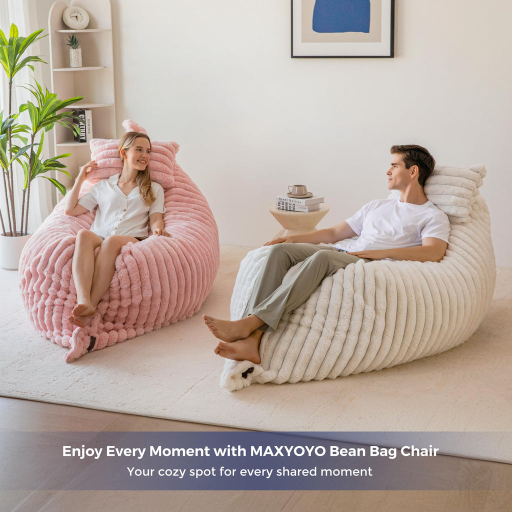 MAXYOYO Giant Bean Bag Chair with Pillow, 3 in 1 Convertible Bean Bag Chair for Adults with Washable Cover, Removable Floor Cushion Stuffed Floor Lounger for Living Room Bedroom, Pink, Full