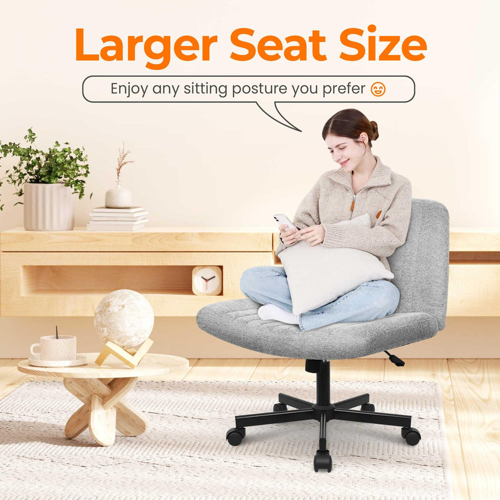 NEO CHAIR Criss Cross Chair with Wheels Home Office Cross Legged Armless Chairs Adjustable Computer Desk Wide Seat for Bedroom Vanity Comfy Swivel (Teddy White)