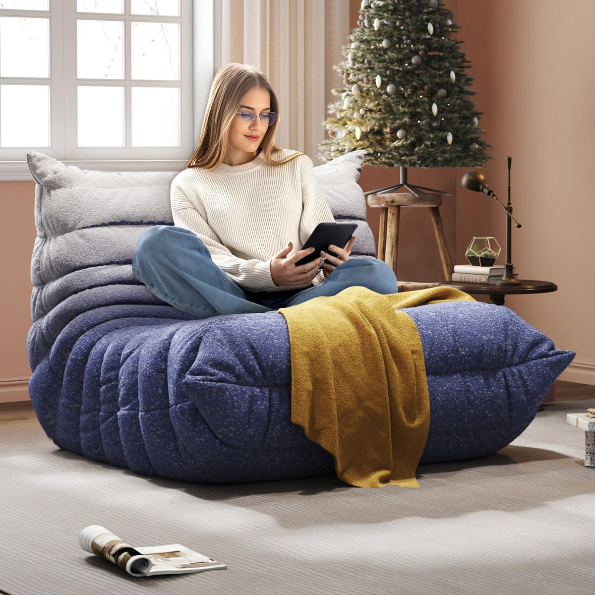 Adults Bean Bag Chairs Lazy Floor Sofa Togo Couch Comfy Memory Foam Reading Chair Teddy Fleece BeanBag for Living Room Bedroom Dorm Office Gaming Room, Green, 1 Seater
