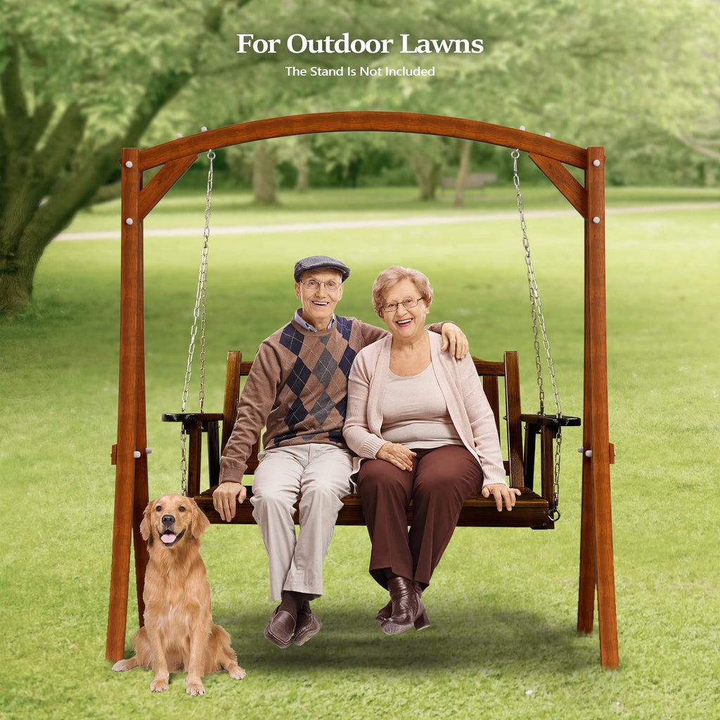 VINGLI Heavy Duty 880 LBS 5 FT Patio Wooden Porch Swing Outdoor with Upgraded Adjustable Chains, Outdoor Hanging Swing Bench for Garden, Yard, Balcony (5 FT, Brown)