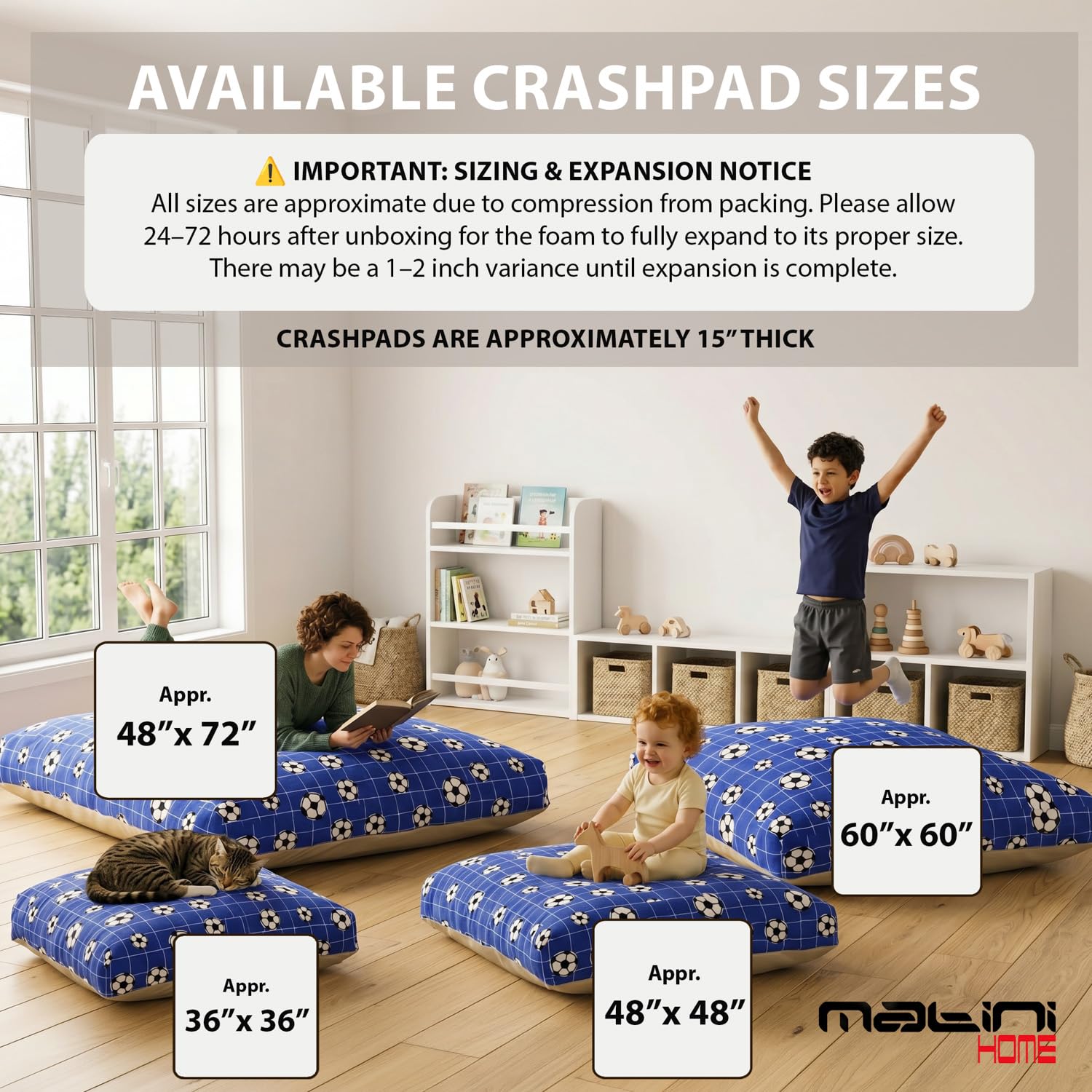 Matini Home Crash Pad - Sensory Pad with Cover Foam Blocks for Kids and Adults, Ideal Gymnastics Equipment to Jump, Play or Relax - Grey White 36" X 36"