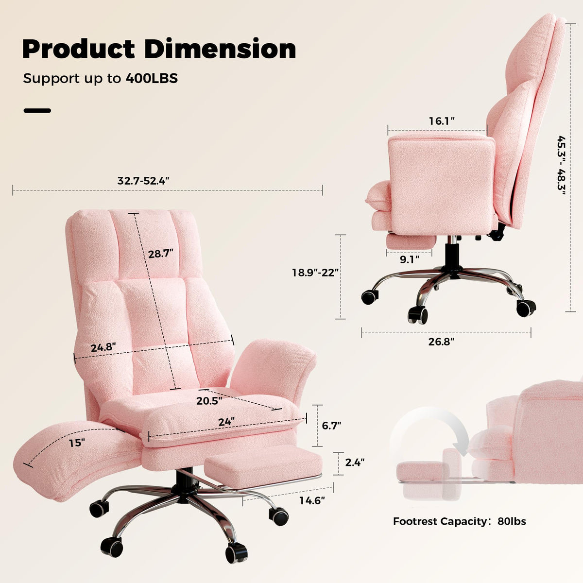 Big and Tall Office Chair, Flip Armrests for Pets & Cross Legged Sitting, Executive Ergonomic Computer Gaming Chair with Foot Rest, Premium Tech Fabric Wide Seat Reclining Desk Chair