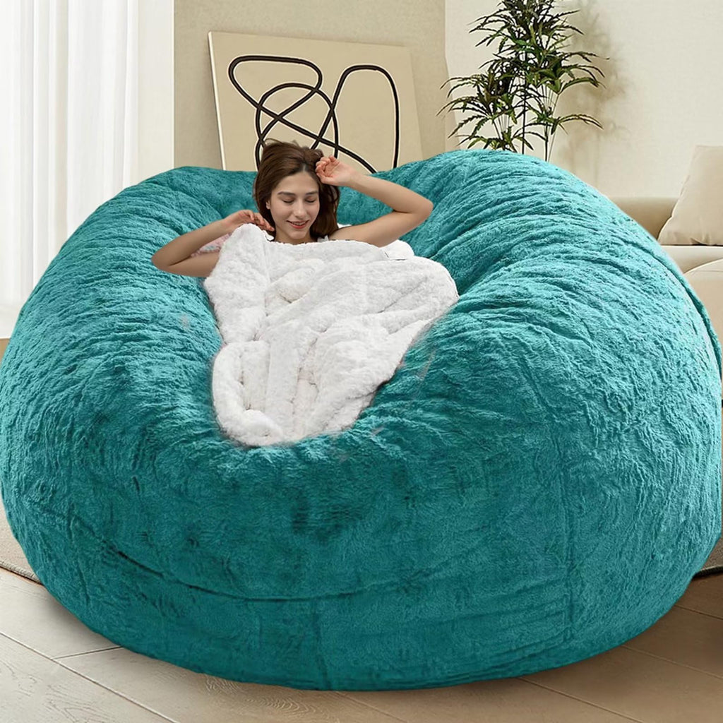 HDMLDP Bean Bag Chair for Adults Kids Without Filling Comfy Fluffy Giant Round Beanbag Lazy Sofa Cover for Reading Chair Floor Chair, 6FT, Grey