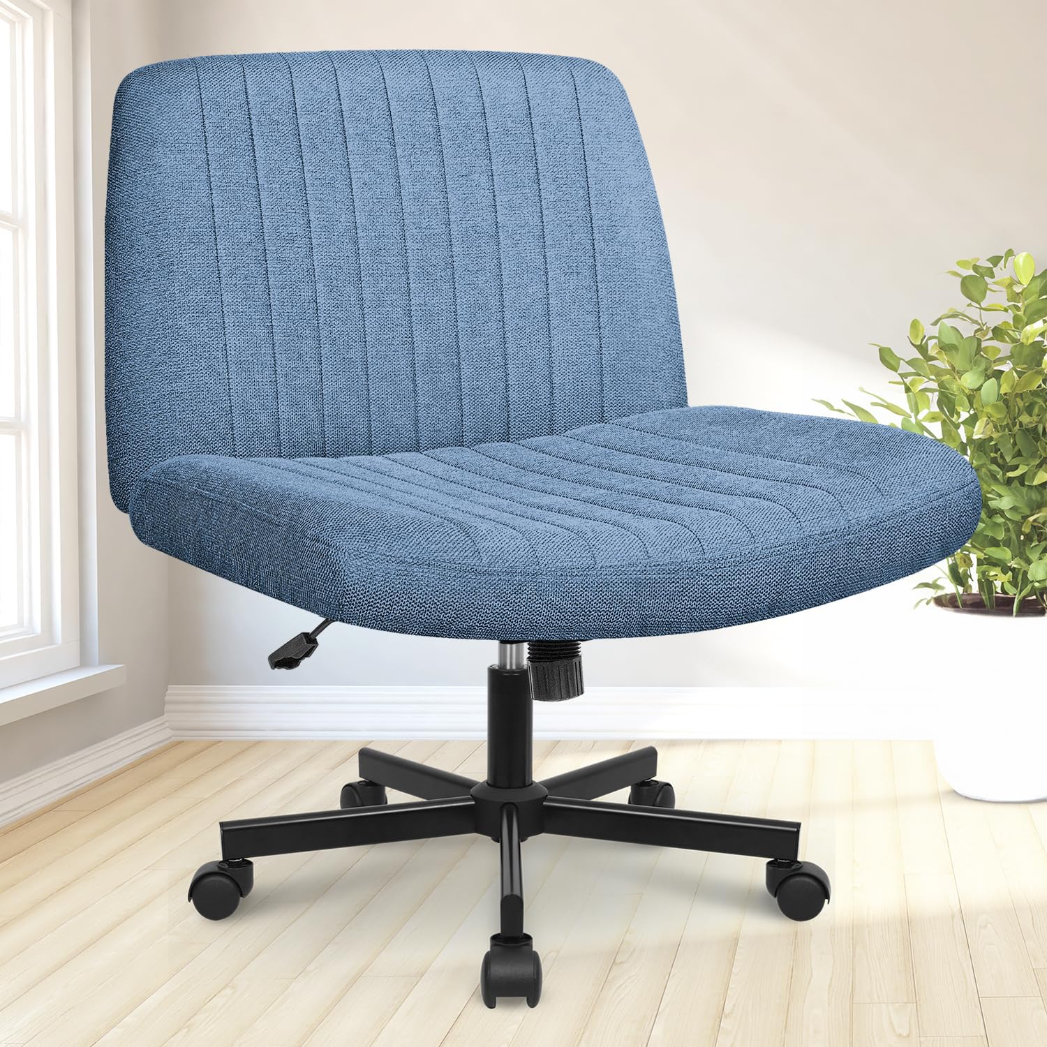 NEO CHAIR Criss Cross Chair with Wheels Home Office Cross Legged Armless Chairs Adjustable Computer Desk Wide Seat for Bedroom Vanity Comfy Swivel (Teddy White)