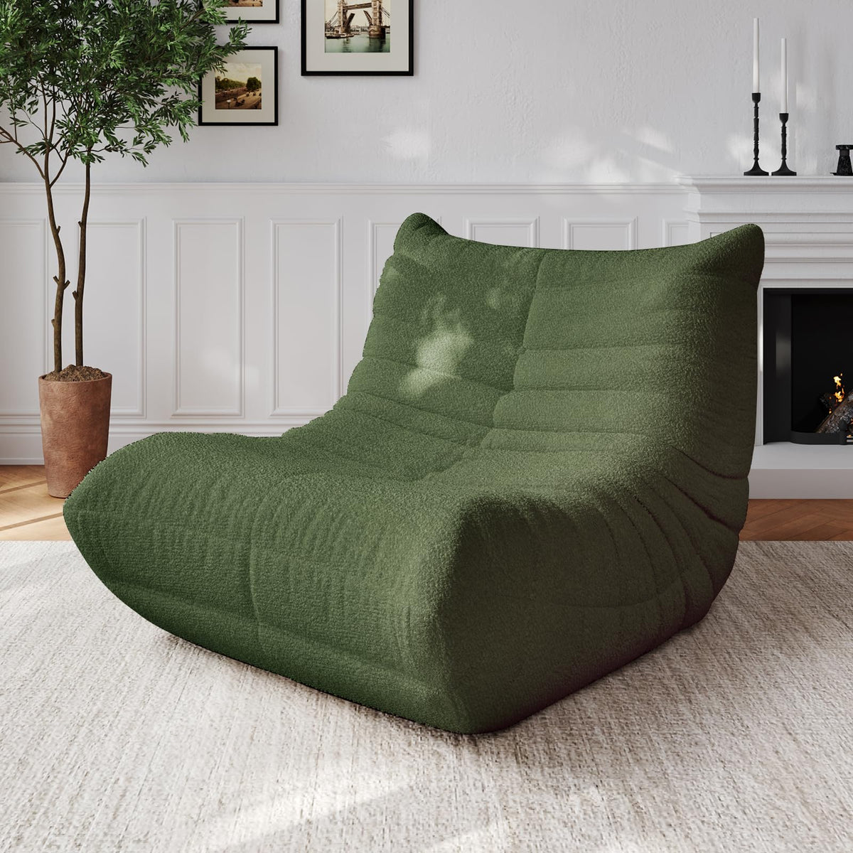 Adults Bean Bag Chairs Lazy Floor Sofa Togo Couch Comfy Memory Foam Reading Chair Teddy Fleece BeanBag for Living Room Bedroom Dorm Office Gaming Room, Green, 1 Seater