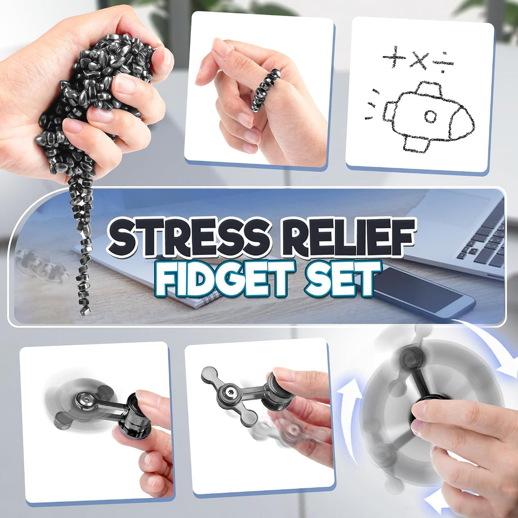 5 Pcs Fidget Toys for Adults & Teens Magnetic Putty Beads Cool Gadgets Slider Metal Fidgets Spinners Cube Office Desk Sensory Toy for Autism ADHD Stress Relief Set Anxiety Items Gift for Teen Boys