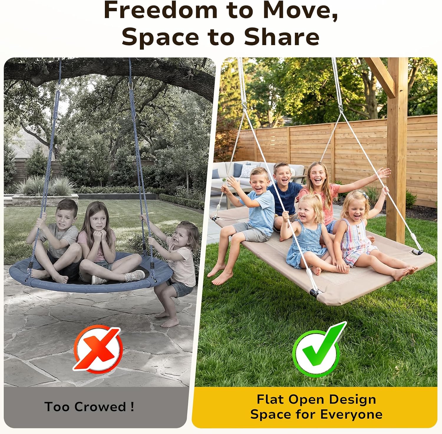Trekassy 60" Extra Large Rectangle Tree Swing - Heavy Duty 700lb Capacity, Waterproof Platform for Kids & Adults with Complete Installation Kit & 2 Tree Straps (Beige)