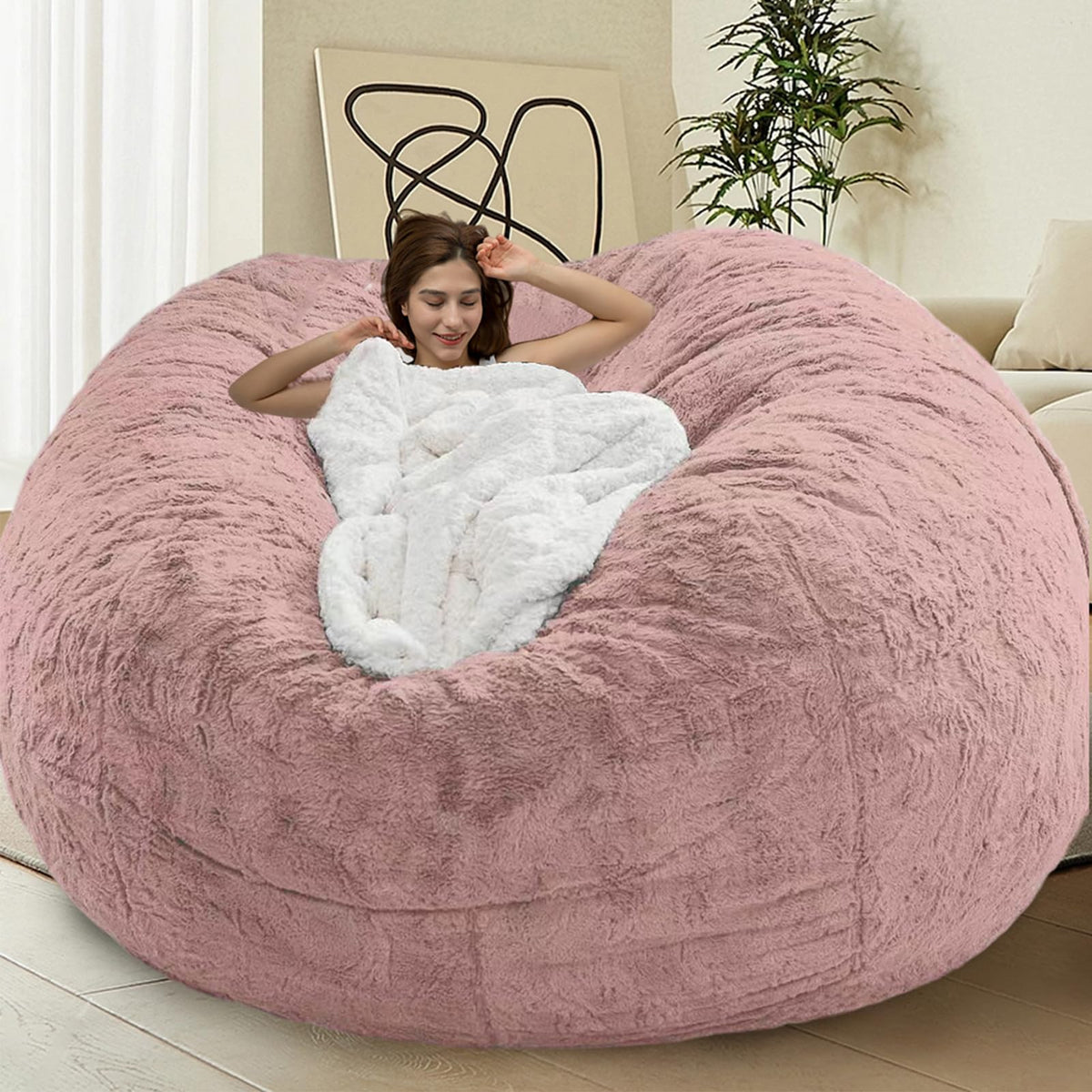 HDMLDP Bean Bag Chair for Adults Kids Without Filling Comfy Fluffy Giant Round Beanbag Lazy Sofa Cover for Reading Chair Floor Chair, 6FT, Grey