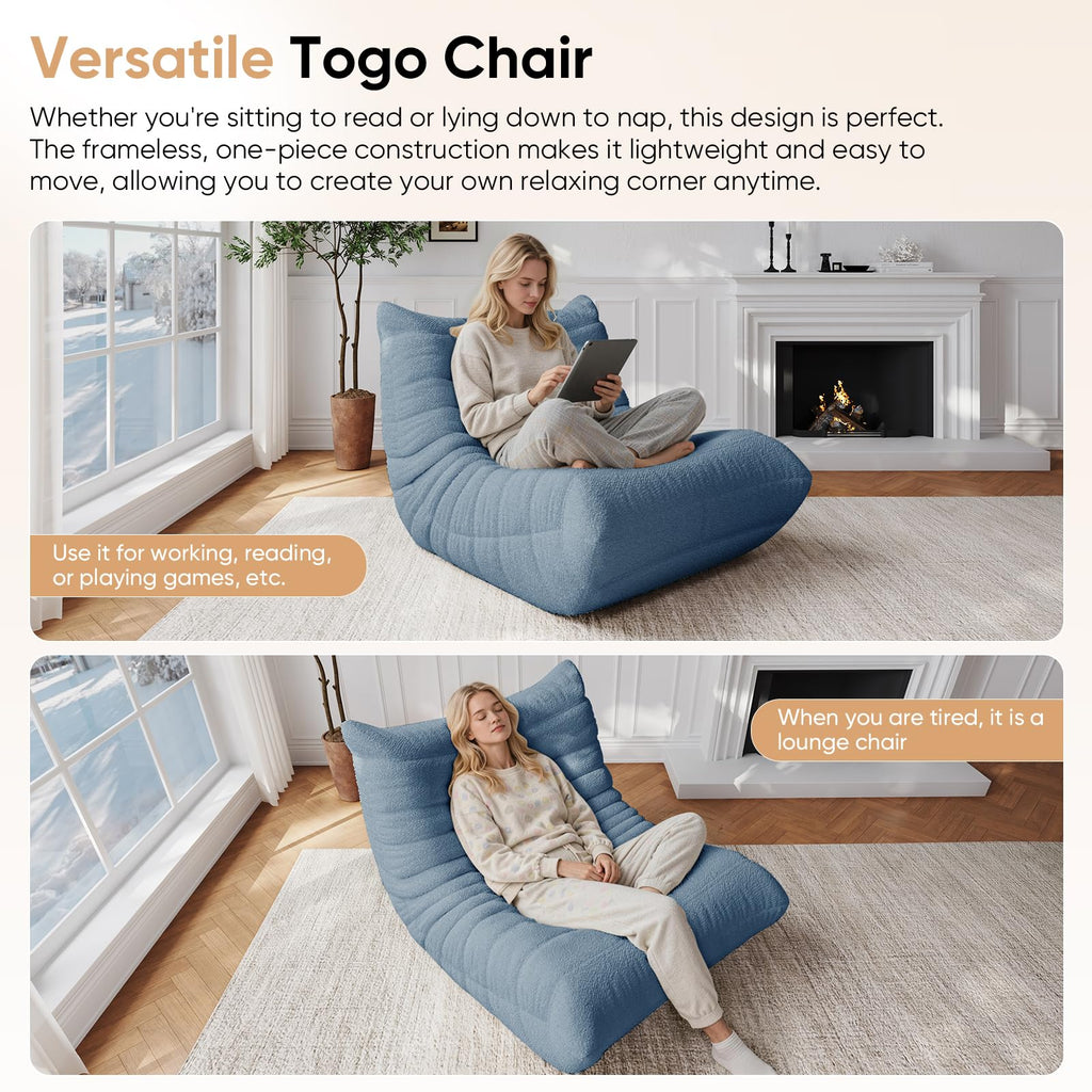Adults Bean Bag Chairs Lazy Floor Sofa Togo Couch Comfy Memory Foam Reading Chair Teddy Fleece BeanBag for Living Room Bedroom Dorm Office Gaming Room, Green, 1 Seater