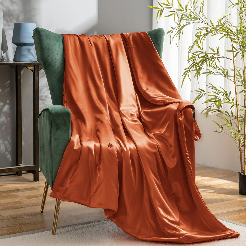 Vonty Dark Grey Satin Throw Blanket 50x60In, Cooling Silky Wrinkle-Free | Gentle On Hair, Machine Washable Easy Care, All-Season Warmth And Cooling, Multipurpose Bed Sofa Travel, Textured Cable Knit