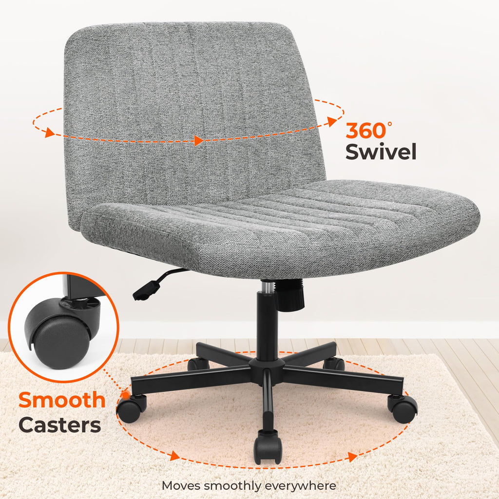 NEO CHAIR Criss Cross Chair with Wheels Home Office Cross Legged Armless Chairs Adjustable Computer Desk Wide Seat for Bedroom Vanity Comfy Swivel (Teddy White)