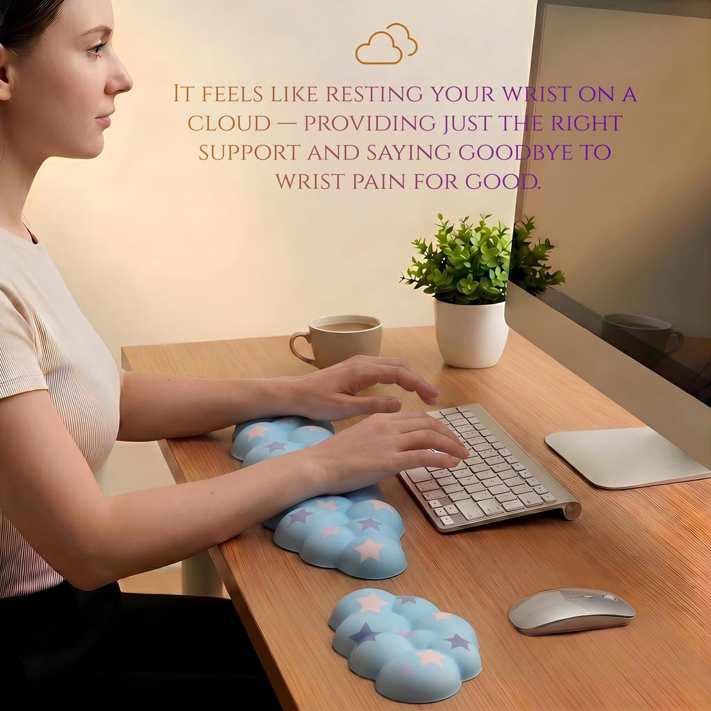 Silky Cloud Wrist Rest Set for Keyboard & Mouse, 16.9", Purple Star | Memory Foam Arm Rest with Ergonomic Support Fits Full Keyboards and Reduces Typing Fatigue for Office, Gaming and Home Use
