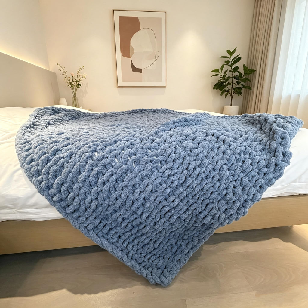 Soft Chunky Knit Throw Blanket for Couch, Cozy Warm Knitted Blankets | Hand Knit with Jumbo Chenille, Lightweight Warm Fluffy Decor for Women, Mom, Her & Girls, Sofa, Chair, Bed, 40"×40" (Gray)