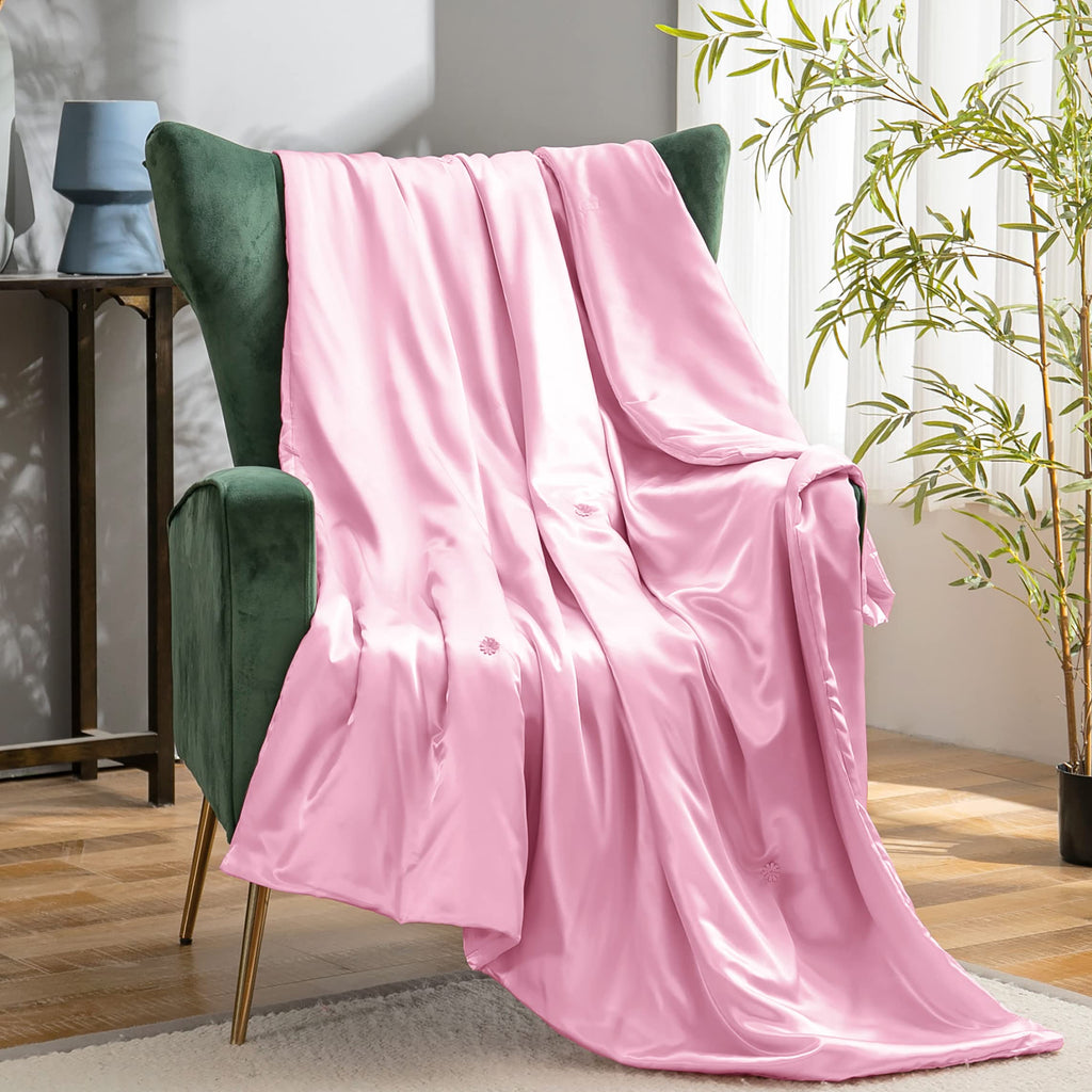 Vonty Dark Grey Satin Throw Blanket 50x60In, Cooling Silky Wrinkle-Free | Gentle On Hair, Machine Washable Easy Care, All-Season Warmth And Cooling, Multipurpose Bed Sofa Travel, Textured Cable Knit