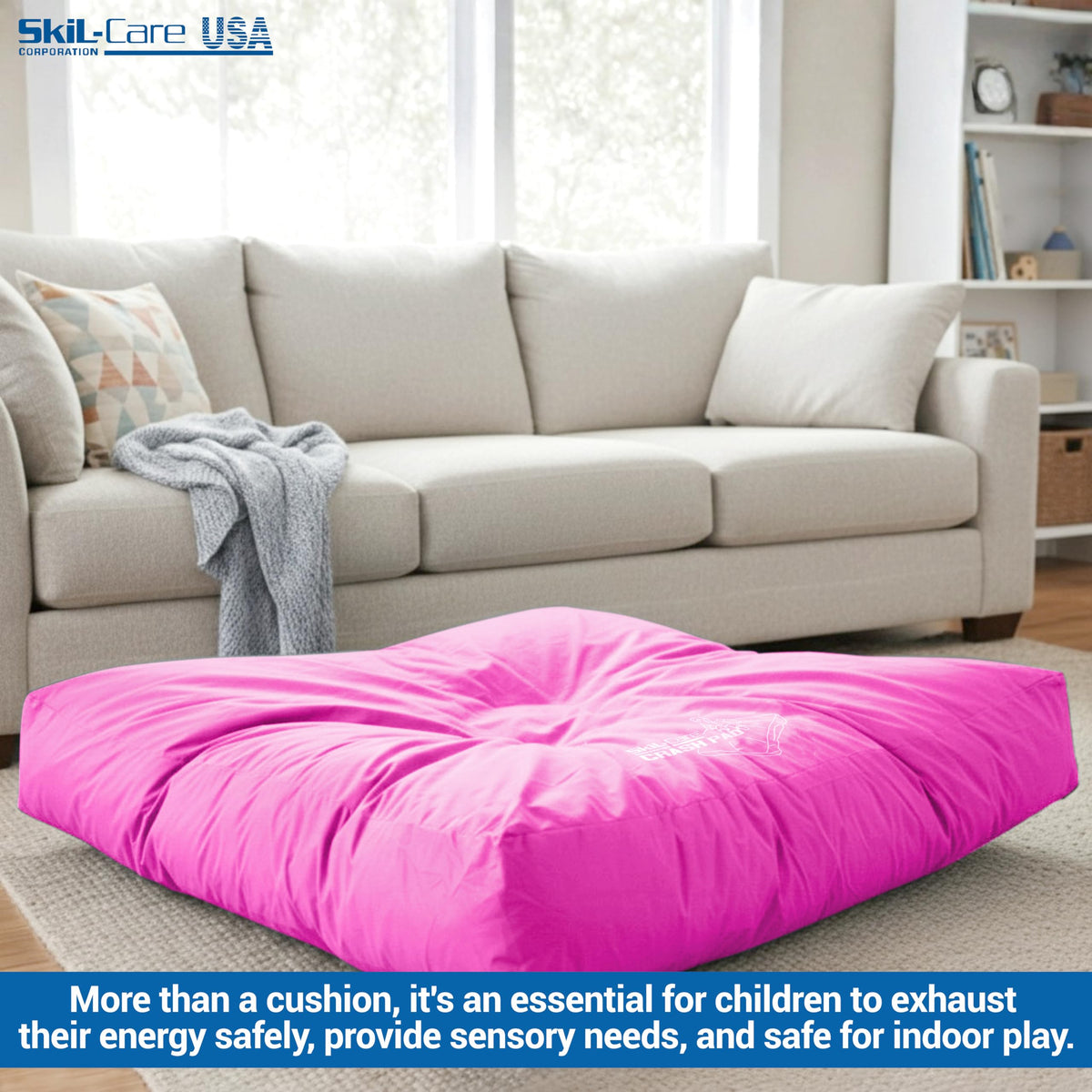 Skil-Care Crash Pad for Kids | Sensory Crash Mat for Active Play | High-Density & Soft Foam Blocks Landing Zone | Kids Jumping Pillow for Indoor & Outdoors Use with Durable Nylon Cover - 5x5 feet