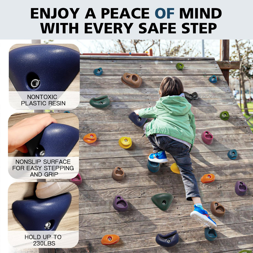 TOPNEW 32 Rock Climbing Holds Multi Size for Kids, Adult Rock Wall Holds Climbing Rock Wall Grips for Indoor and Outdoor Playground Play Set - Includes 2 Inch Mounting Hardware