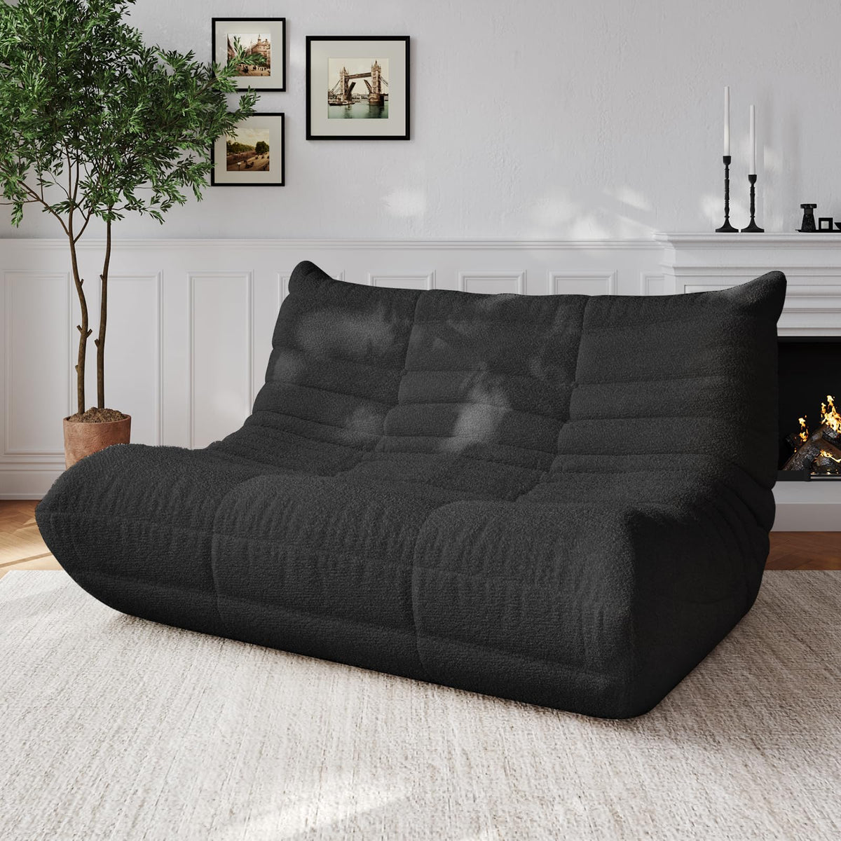 Adults Bean Bag Chairs Lazy Floor Sofa Togo Couch Comfy Memory Foam Reading Chair Teddy Fleece BeanBag for Living Room Bedroom Dorm Office Gaming Room, Green, 1 Seater