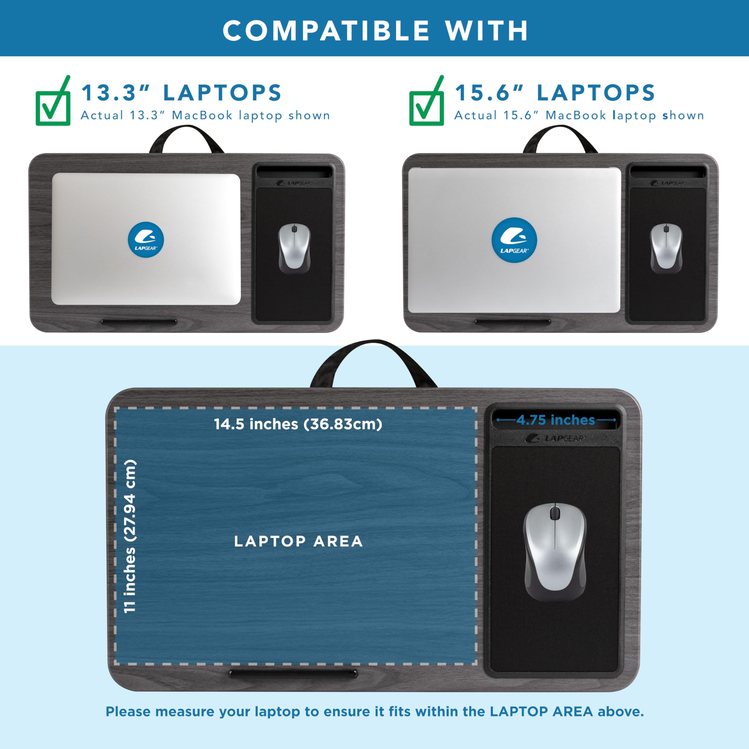 LAPGEAR Home Office Pro Lap Desk - Black Carbon, Fits 15.6” Laptops