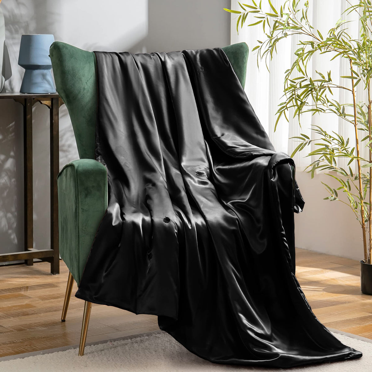 Vonty Dark Grey Satin Throw Blanket 50x60In, Cooling Silky Wrinkle-Free | Gentle On Hair, Machine Washable Easy Care, All-Season Warmth And Cooling, Multipurpose Bed Sofa Travel, Textured Cable Knit