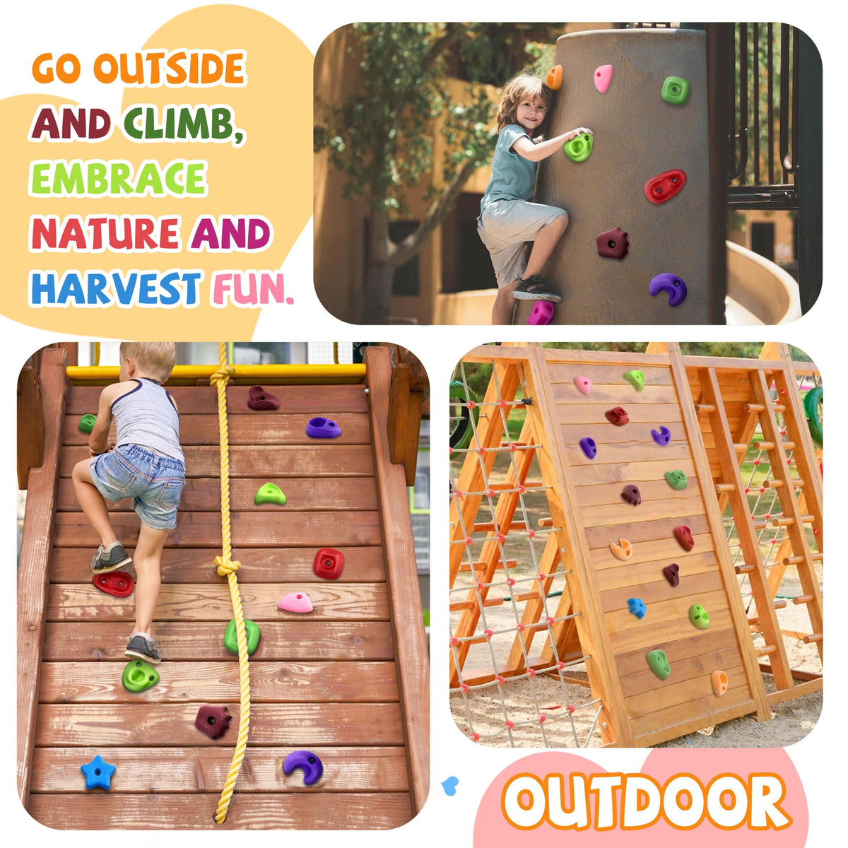 TOPNEW 32 Rock Climbing Holds Multi Size for Kids, Adult Rock Wall Holds Climbing Rock Wall Grips for Indoor and Outdoor Playground Play Set - Includes 2 Inch Mounting Hardware