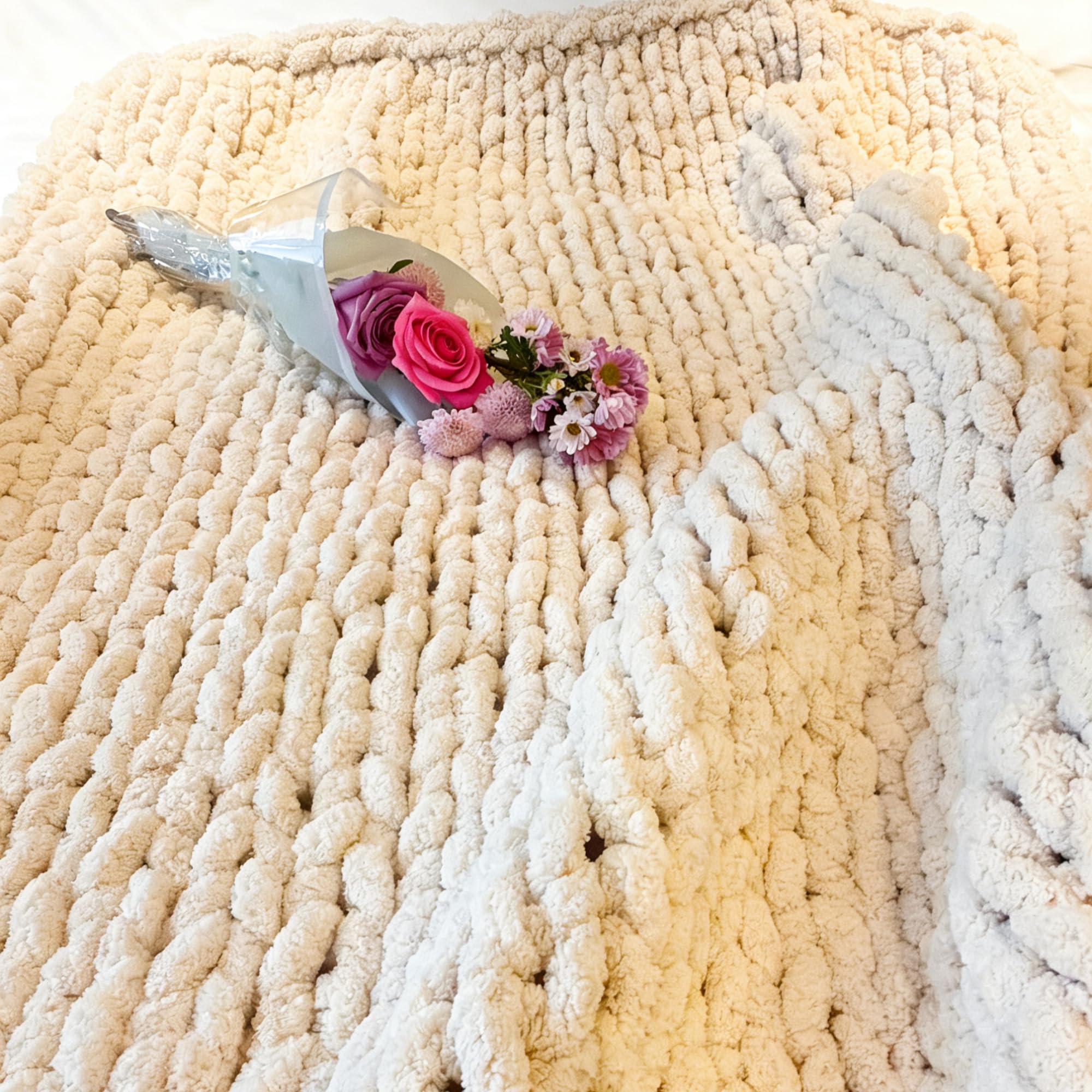Soft Chunky Knit Throw Blanket for Couch, Cozy Warm Knitted Blankets | Hand Knit with Jumbo Chenille, Lightweight Warm Fluffy Decor for Women, Mom, Her & Girls, Sofa, Chair, Bed, 40"×40" (Gray)