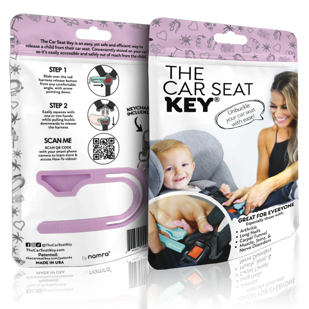 The Car Seat Key - Original Car Seat Key Chain Buckle Release Tool - Easy Unbuckle Opener Aid for Nails, Parents, Grandparents & Older Children by NAMRA Made in USA (Black)