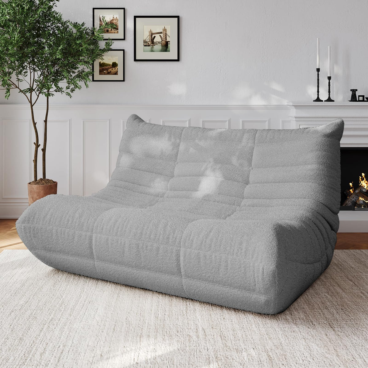Adults Bean Bag Chairs Lazy Floor Sofa Togo Couch Comfy Memory Foam Reading Chair Teddy Fleece BeanBag for Living Room Bedroom Dorm Office Gaming Room, Green, 1 Seater