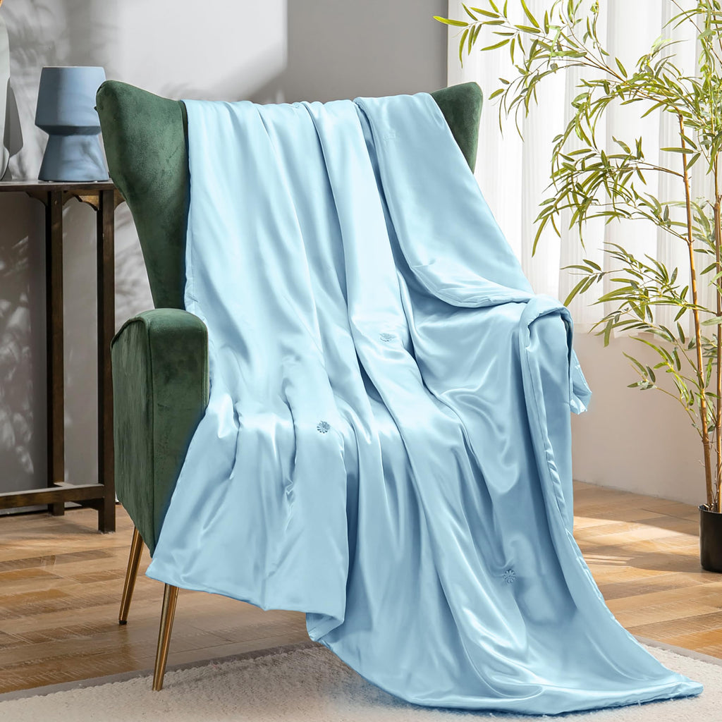 Vonty Dark Grey Satin Throw Blanket 50x60In, Cooling Silky Wrinkle-Free | Gentle On Hair, Machine Washable Easy Care, All-Season Warmth And Cooling, Multipurpose Bed Sofa Travel, Textured Cable Knit