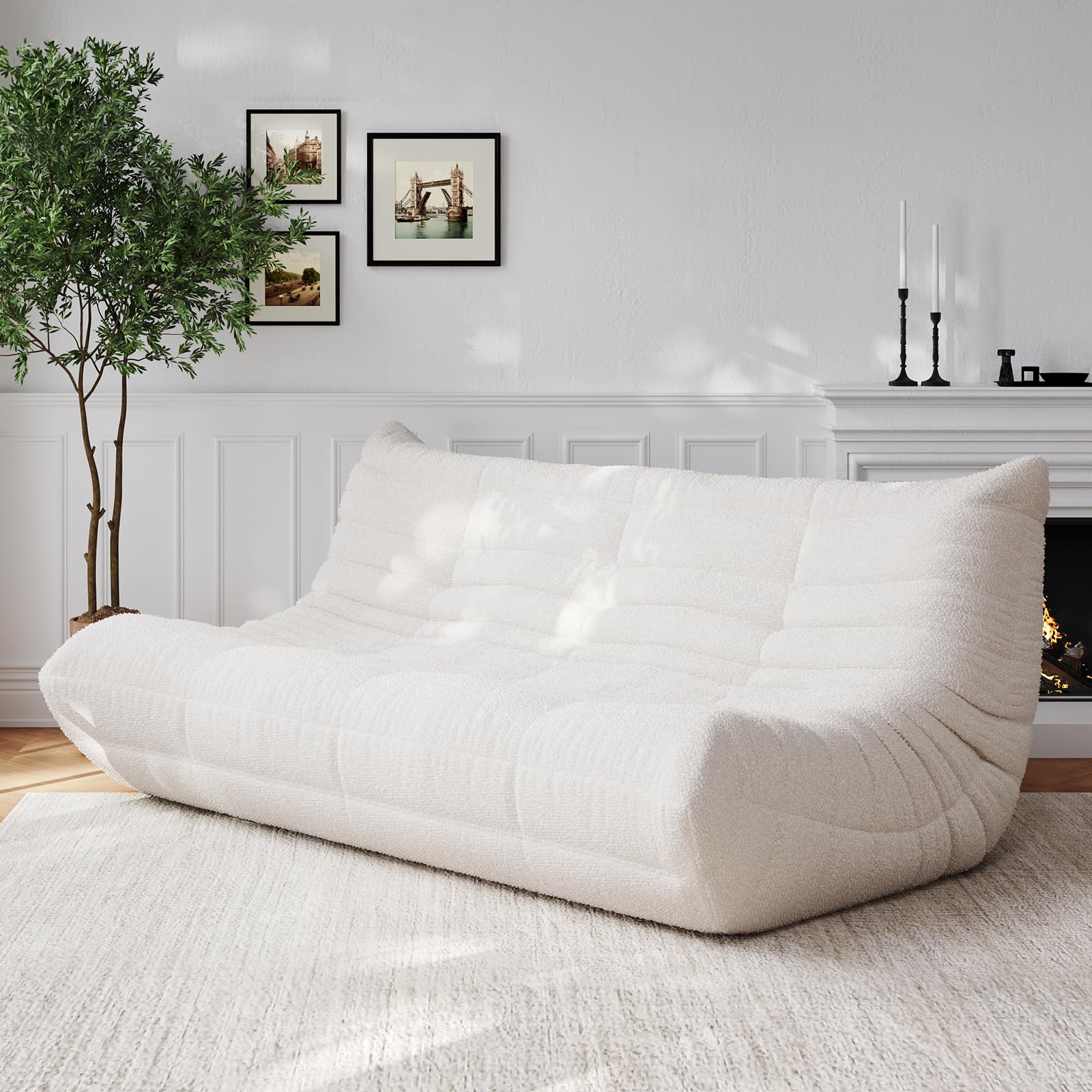 Adults Bean Bag Chairs Lazy Floor Sofa Togo Couch Comfy Memory Foam Reading Chair Teddy Fleece BeanBag for Living Room Bedroom Dorm Office Gaming Room, Green, 1 Seater