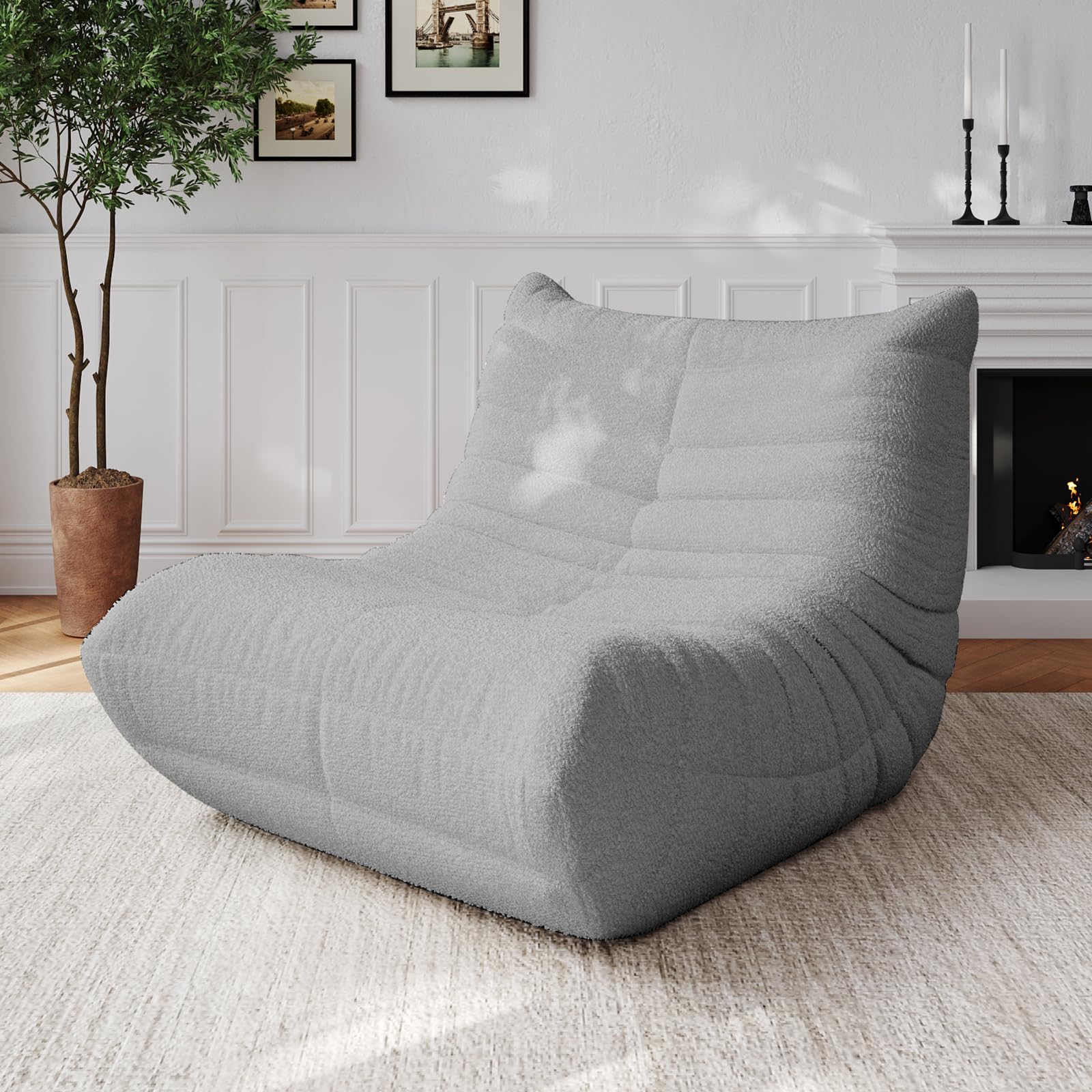 Adults Bean Bag Chairs Lazy Floor Sofa Togo Couch Comfy Memory Foam Reading Chair Teddy Fleece BeanBag for Living Room Bedroom Dorm Office Gaming Room, Green, 1 Seater