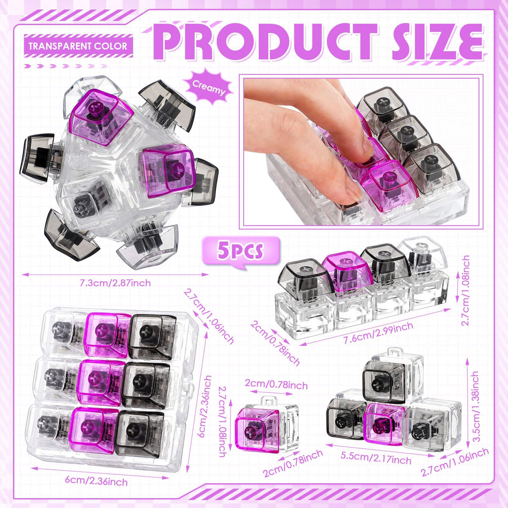 Halloscume 5 Pcs Keyboard Fidget Clicker Keychains in 5 Styles, Back to School Gift Fidget Mechanical Button Clicker Stress Relief Gift for First Day of School Office Home(Blue Purple)