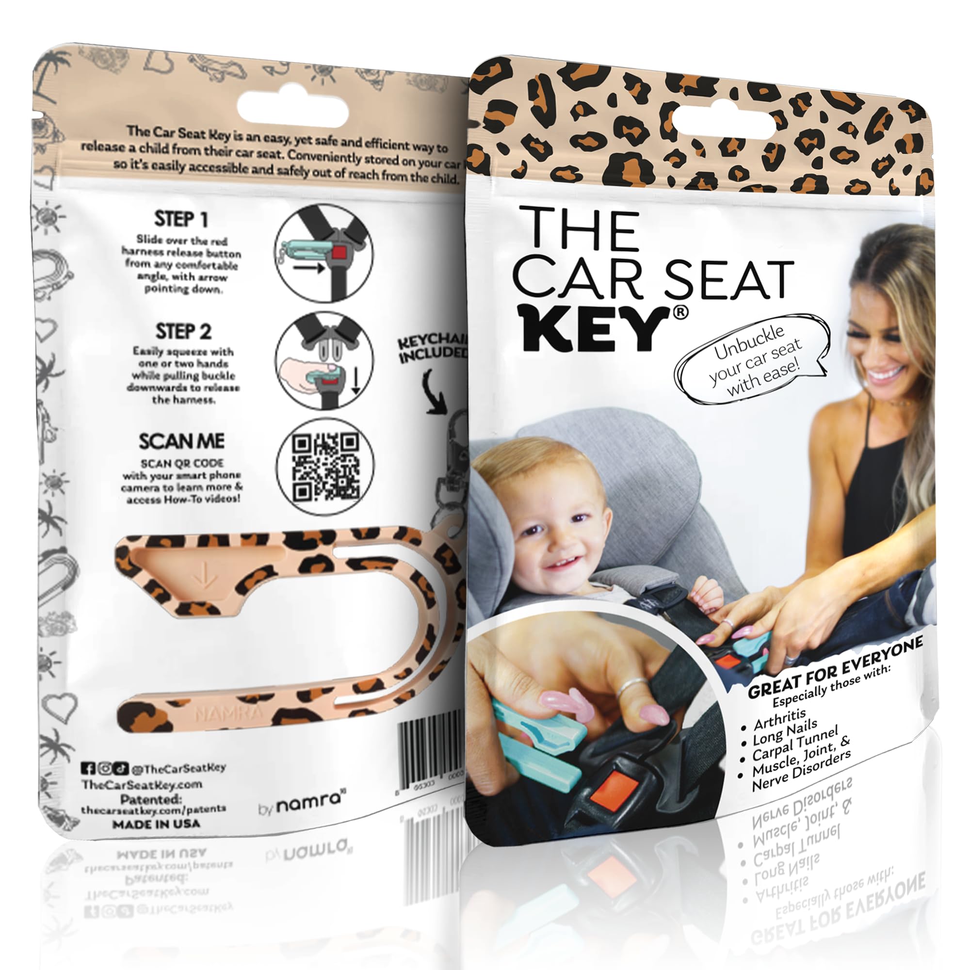 The Car Seat Key - Original Car Seat Key Chain Buckle Release Tool - Easy Unbuckle Opener Aid for Nails, Parents, Grandparents & Older Children by NAMRA Made in USA (Black)