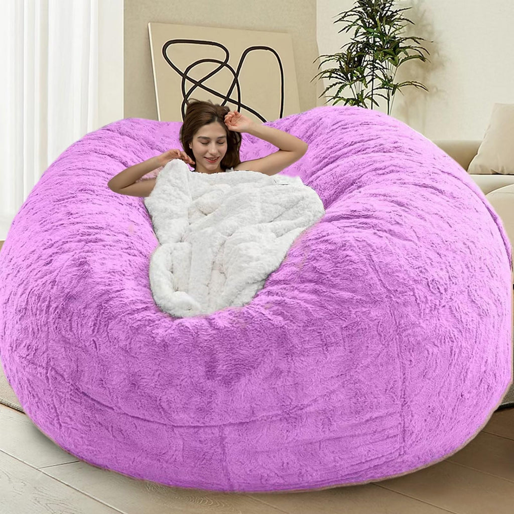 HDMLDP Bean Bag Chair for Adults Kids Without Filling Comfy Fluffy Giant Round Beanbag Lazy Sofa Cover for Reading Chair Floor Chair, 6FT, Grey