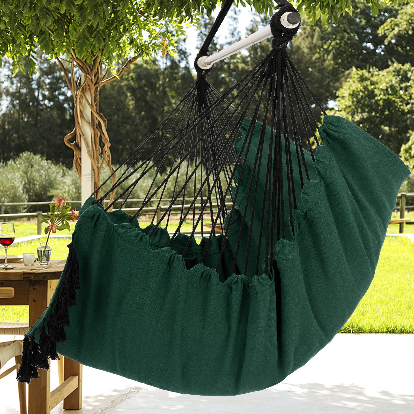 Y- STOP Hammock Chair Hanging Rope Swing Chair, Max 500 Lbs, 2 Seat Cushions Included, Removable Steel Spreader Bar with Anti-Slip Rings, Hardware kit-for Indoor Outdoor(Dark Grey)