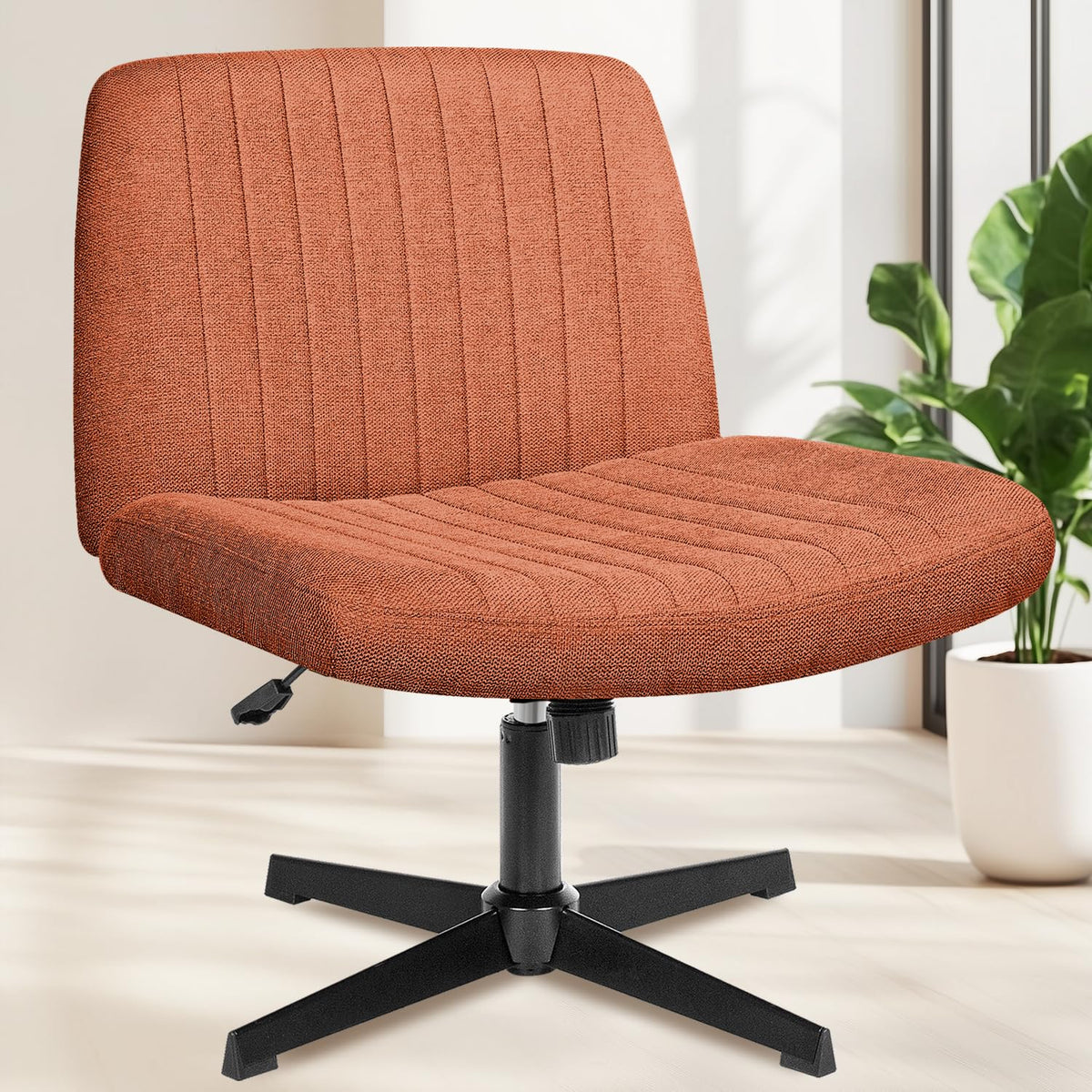 NEO CHAIR Criss Cross Chair with Wheels Home Office Cross Legged Armless Chairs Adjustable Computer Desk Wide Seat for Bedroom Vanity Comfy Swivel (Teddy White)