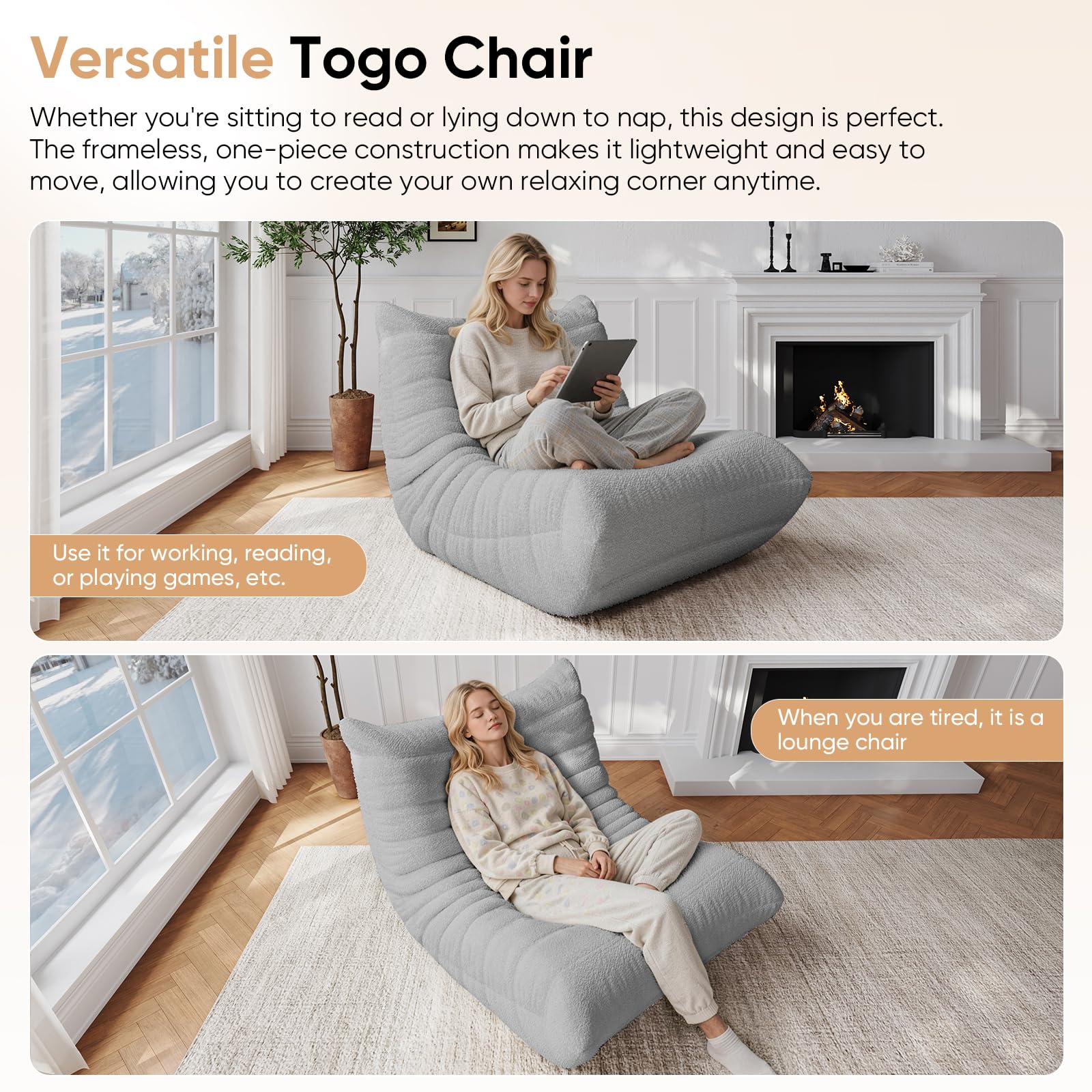 Adults Bean Bag Chairs Lazy Floor Sofa Togo Couch Comfy Memory Foam Reading Chair Teddy Fleece BeanBag for Living Room Bedroom Dorm Office Gaming Room, Green, 1 Seater
