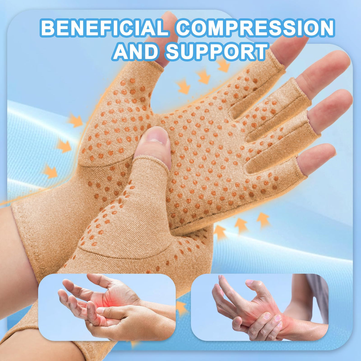 DRNAIETY 2-Pair Arthritis Compression Gloves- for Hand Arthritis, Carpal Tunnel Pain, Rheumatoid Arthritis, RSI, Fingerless, Anti-Slip, Breathable Gloves for Men & Women, Typing, Daily Use(M Brown)