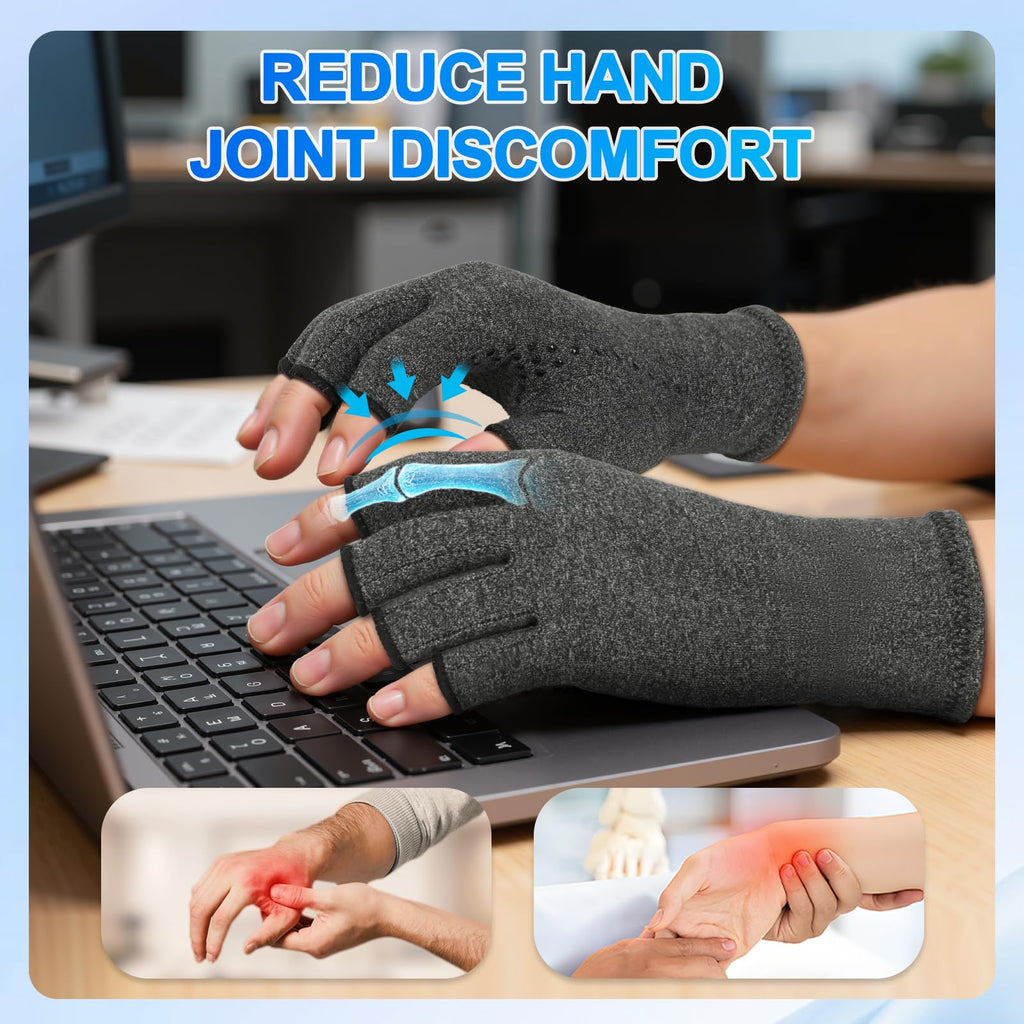 DRNAIETY 2-Pair Arthritis Compression Gloves- for Hand Arthritis, Carpal Tunnel Pain, Rheumatoid Arthritis, RSI, Fingerless, Anti-Slip, Breathable Gloves for Men & Women, Typing, Daily Use(M Brown)