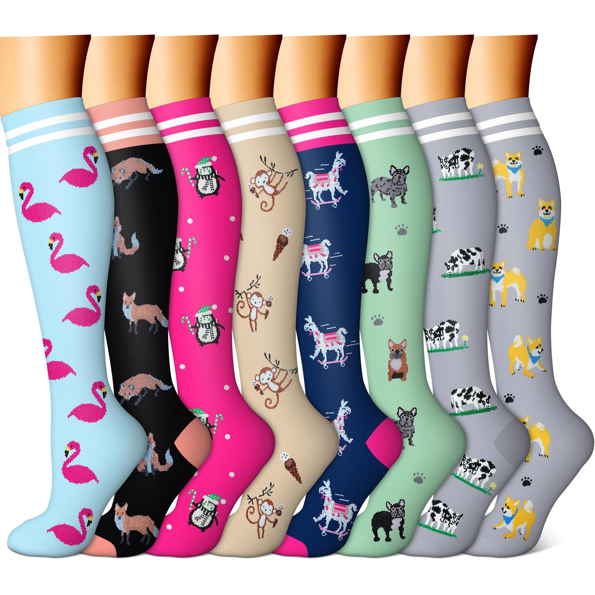 FEYHAY Copper Compression Socks (8 Pairs) 15-20 mmHg Circulation is Best Athletic & Daily for Men & Women, Running, Climbing