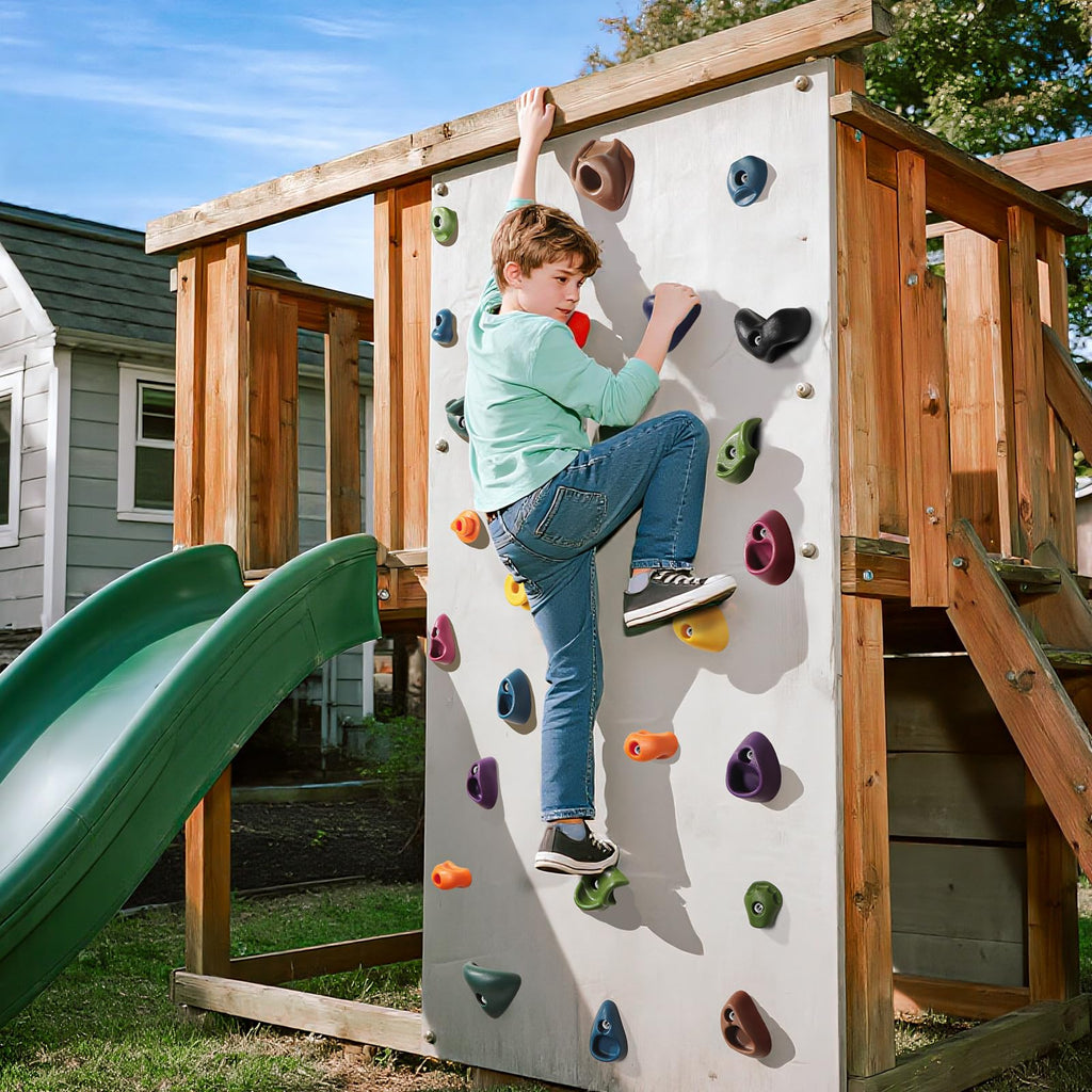 TOPNEW 32 Rock Climbing Holds Multi Size for Kids, Adult Rock Wall Holds Climbing Rock Wall Grips for Indoor and Outdoor Playground Play Set - Includes 2 Inch Mounting Hardware