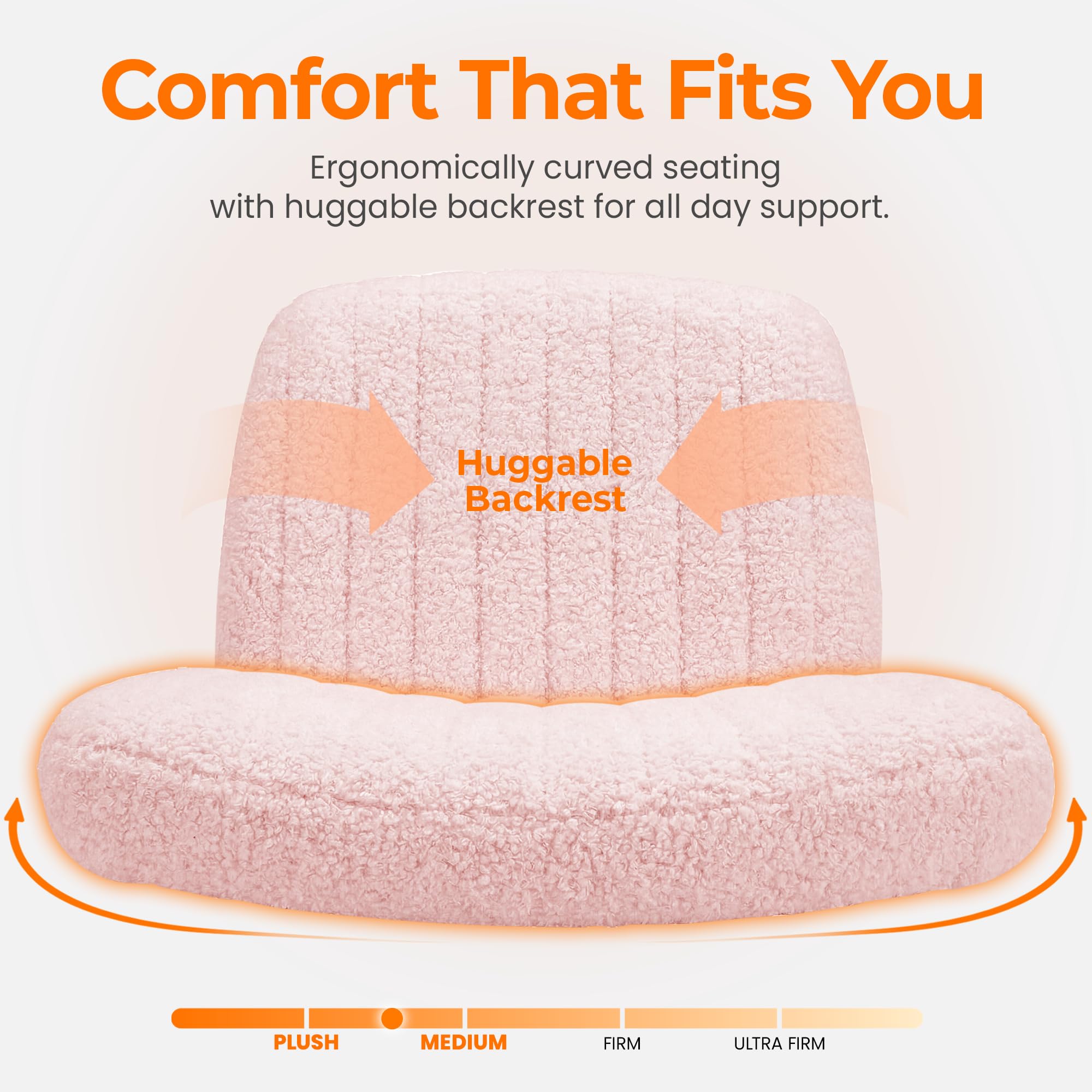 NEO CHAIR Criss Cross Chair with Wheels Home Office Cross Legged Armless Chairs Adjustable Computer Desk Wide Seat for Bedroom Vanity Comfy Swivel (Teddy White)