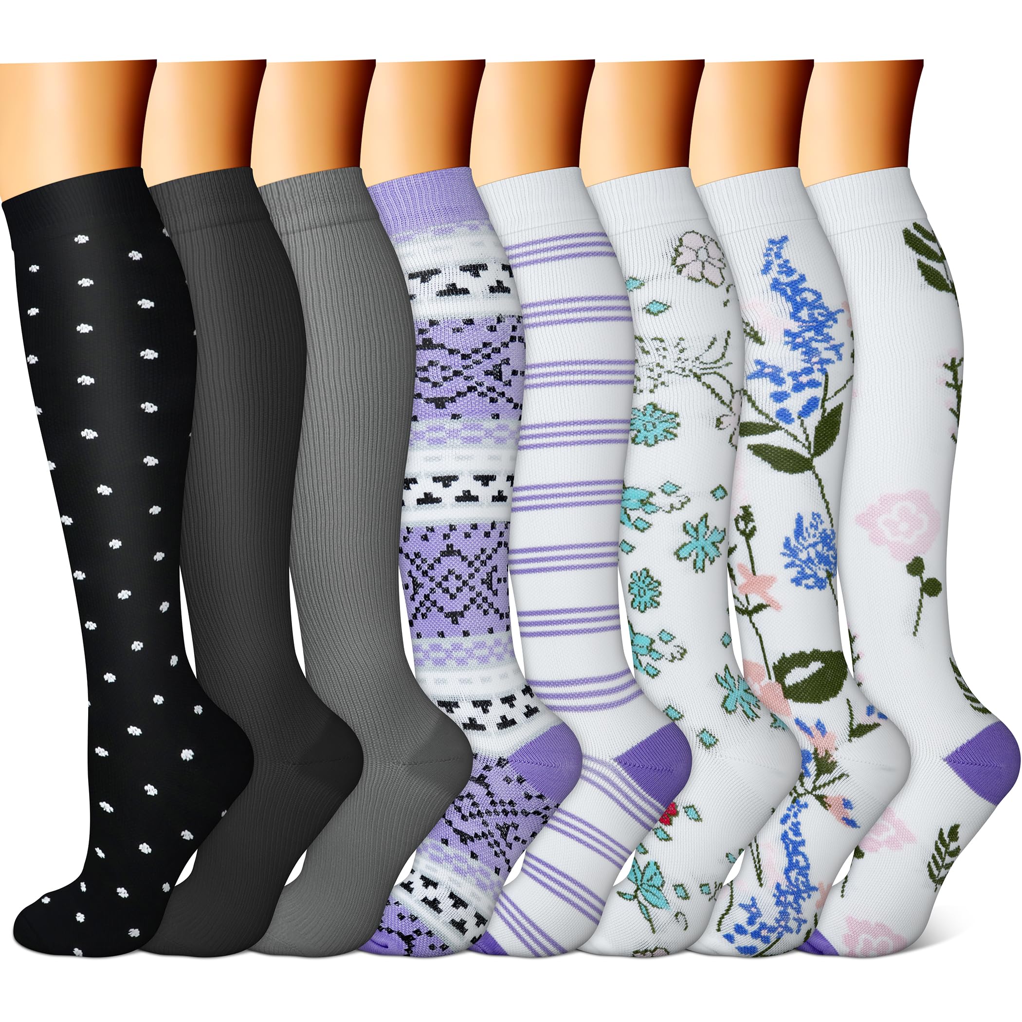 FEYHAY Copper Compression Socks (8 Pairs) 15-20 mmHg Circulation is Best Athletic & Daily for Men & Women, Running, Climbing