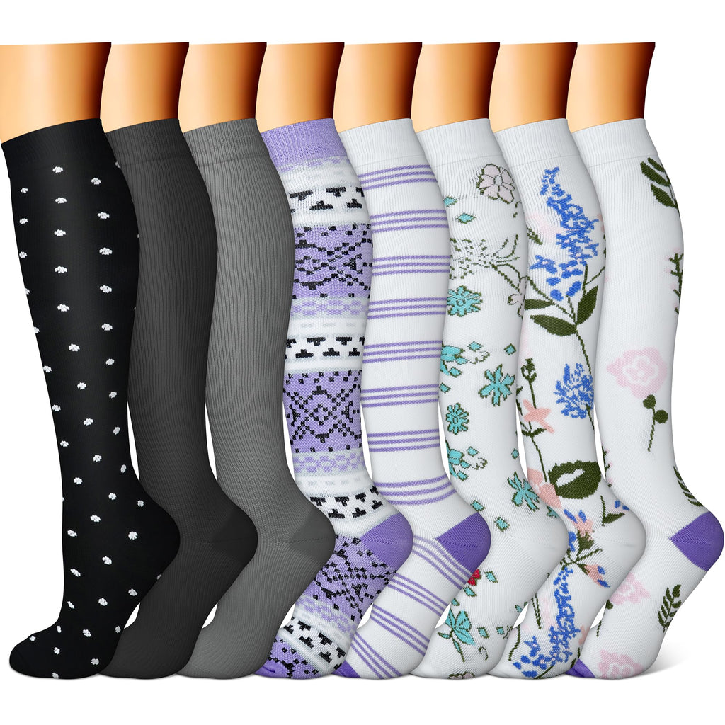 FEYHAY Copper Compression Socks (8 Pairs) 15-20 mmHg Circulation is Best Athletic & Daily for Men & Women, Running, Climbing