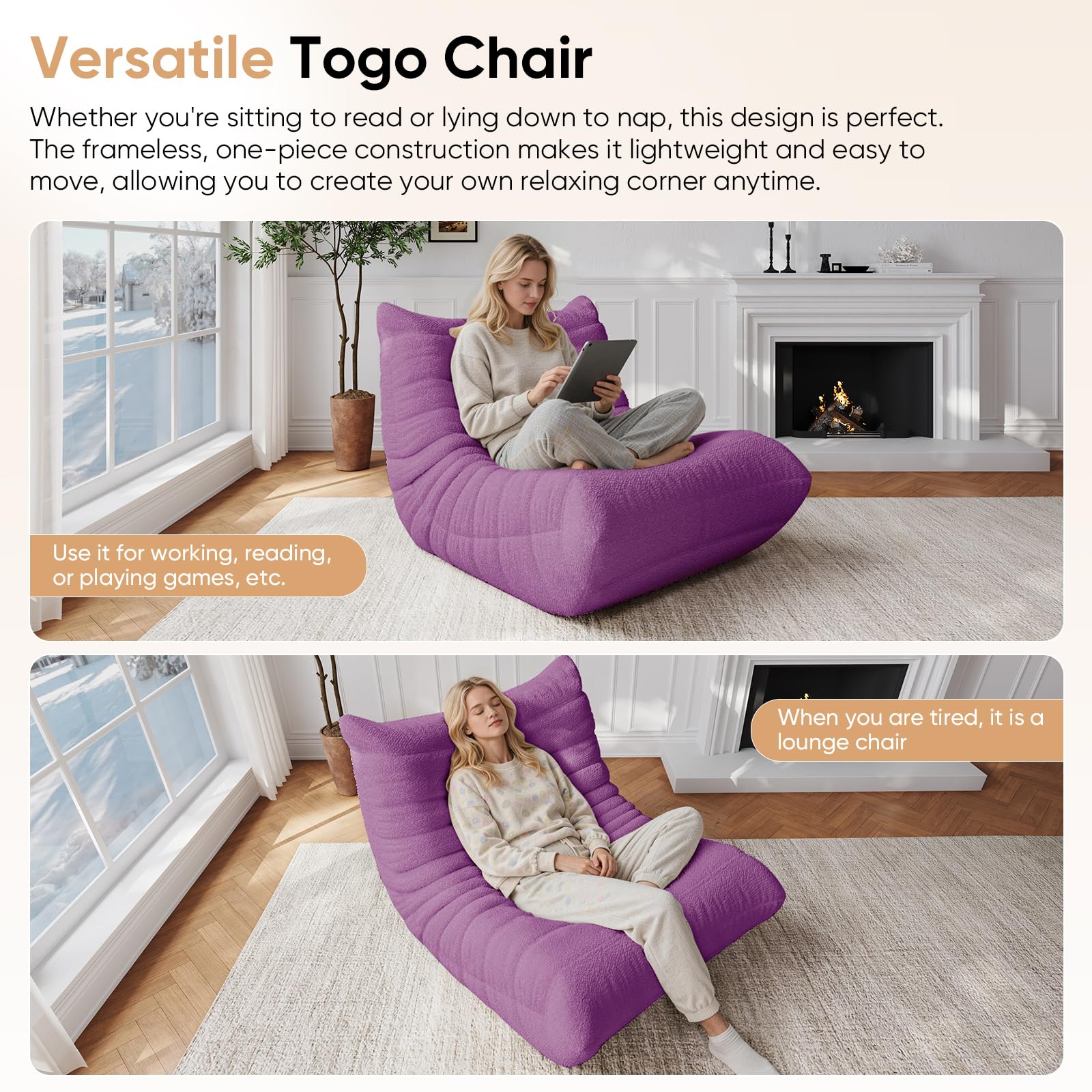 Adults Bean Bag Chairs Lazy Floor Sofa Togo Couch Comfy Memory Foam Reading Chair Teddy Fleece BeanBag for Living Room Bedroom Dorm Office Gaming Room, Green, 1 Seater
