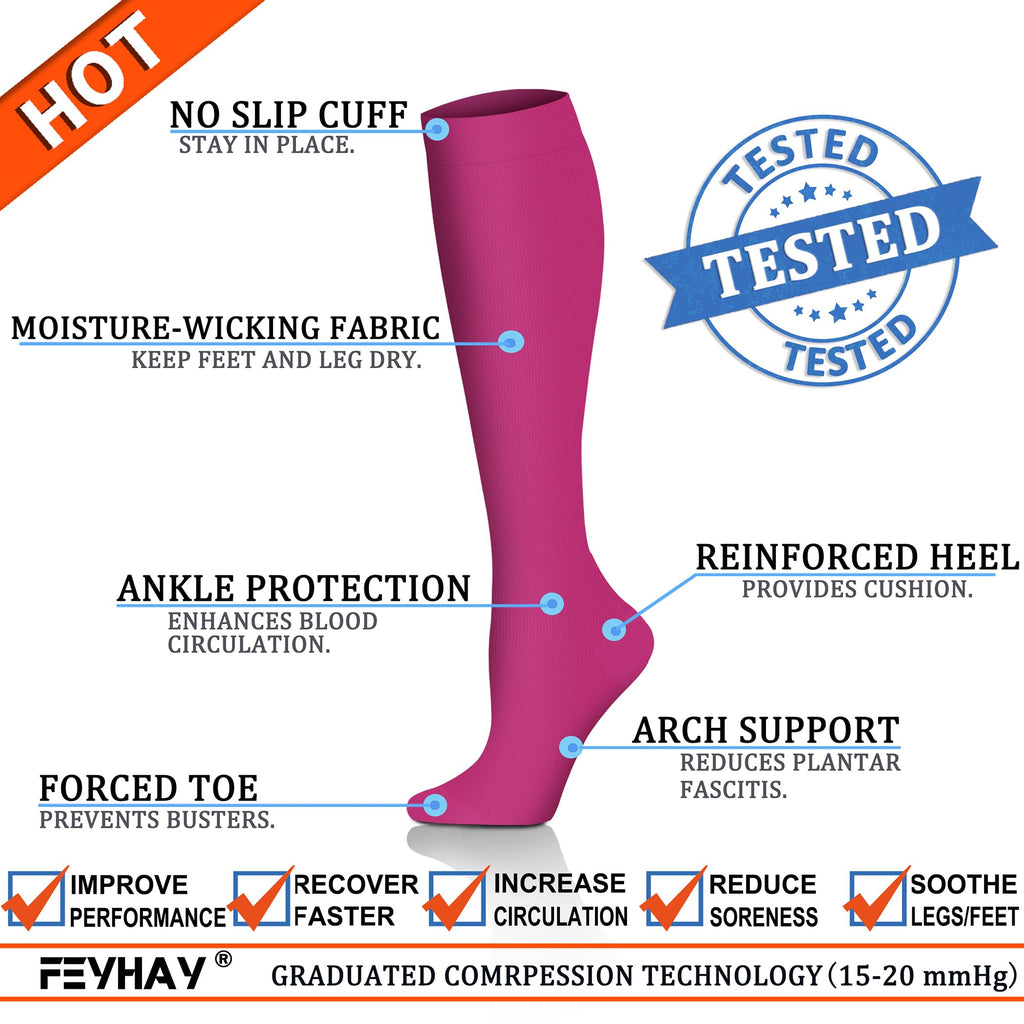 FEYHAY Copper Compression Socks (8 Pairs) 15-20 mmHg Circulation is Best Athletic & Daily for Men & Women, Running, Climbing