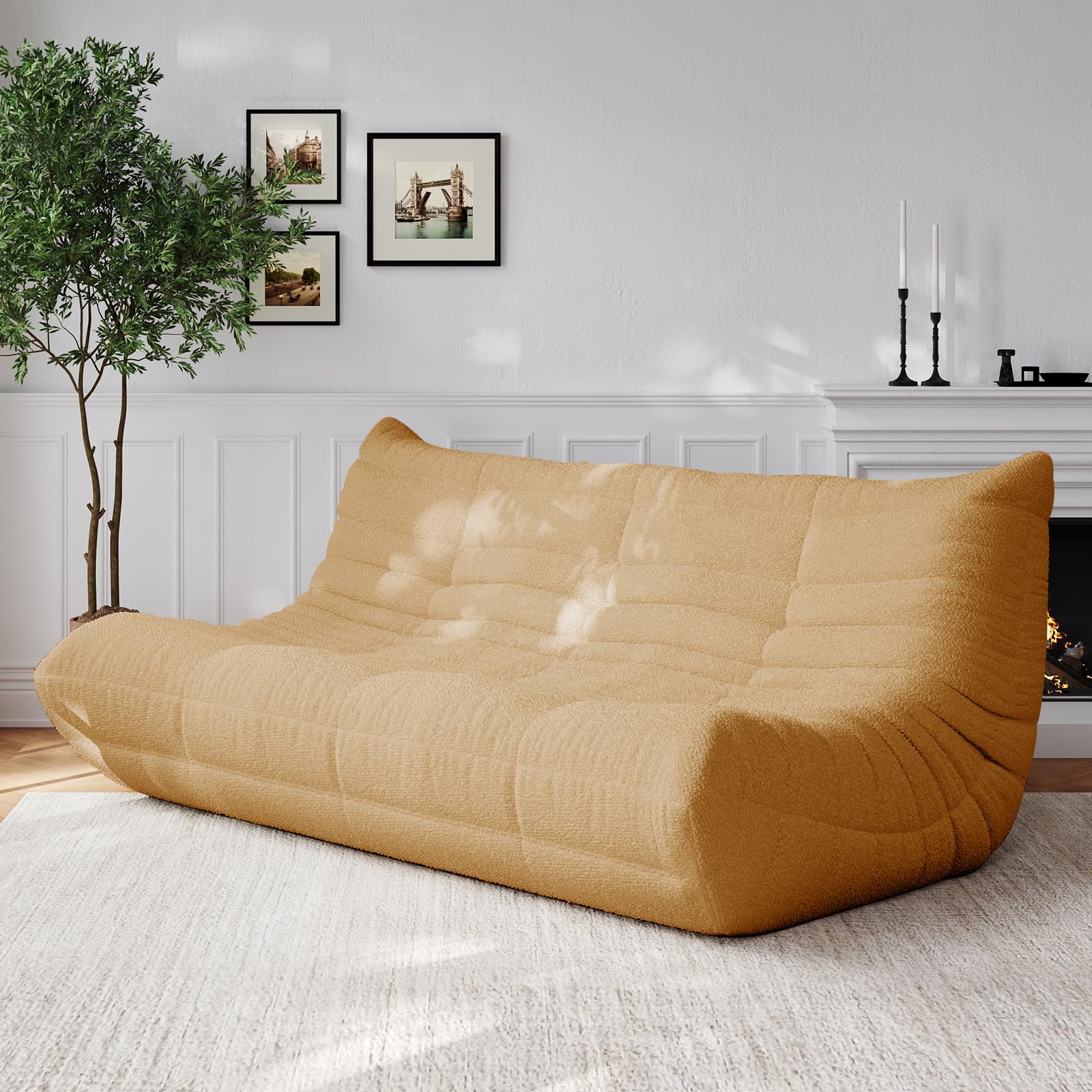Adults Bean Bag Chairs Lazy Floor Sofa Togo Couch Comfy Memory Foam Reading Chair Teddy Fleece BeanBag for Living Room Bedroom Dorm Office Gaming Room, Green, 1 Seater